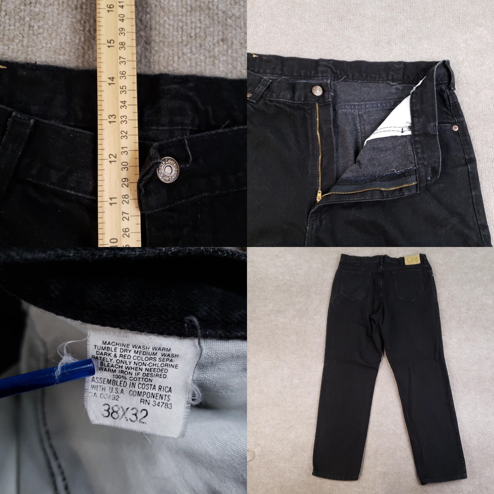 Lee VINTAGE Lee Jeans Men 38x32 (36x31) Black Straight Fit Classic Casual Y2K Lee Genuine Jeans Mens Regular 38 Black Denim Pockets Zip Cotton Cotton Size US 38 / EU 54 - 8 Thumbnail