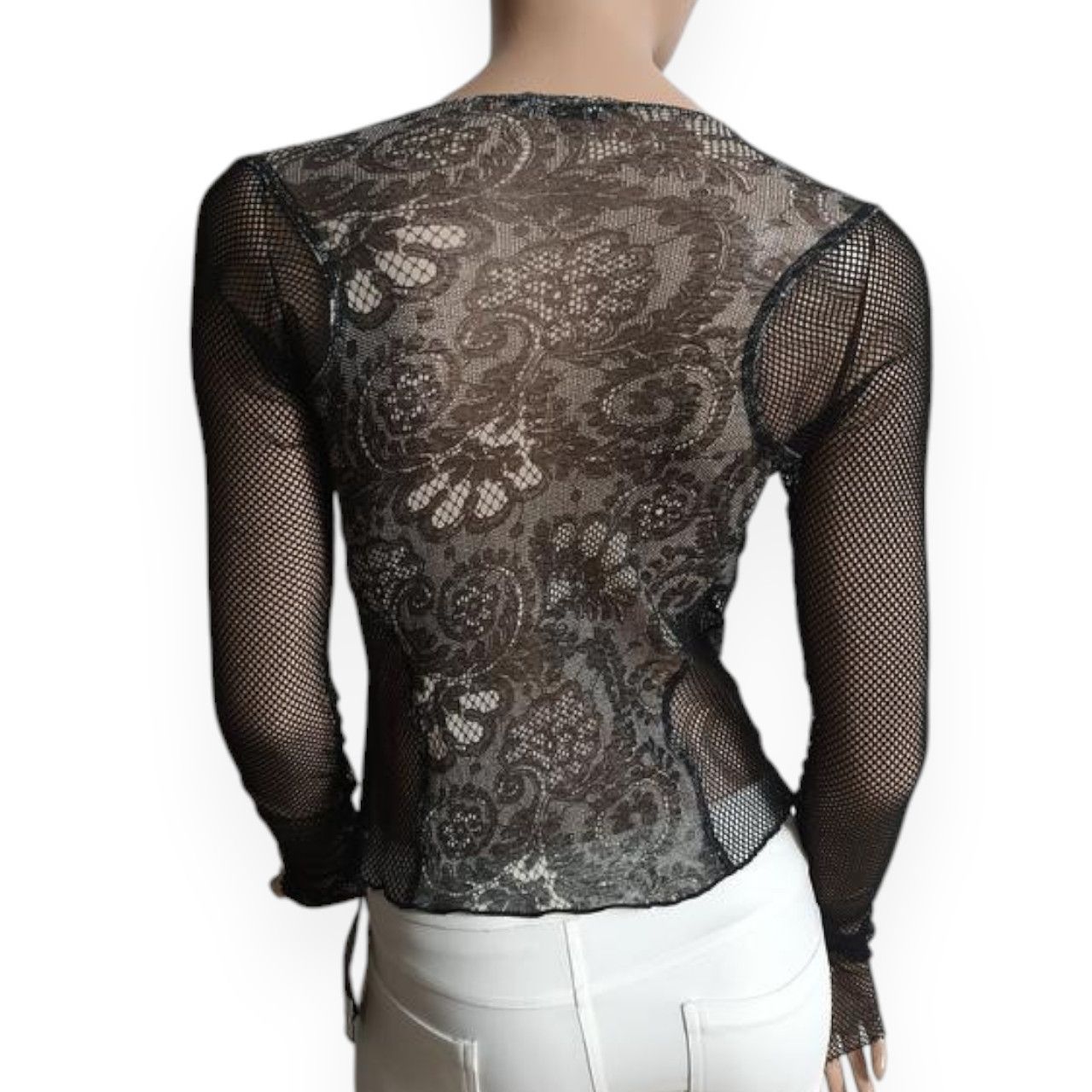 Designer Designer Mesh Longsleeve with Fishnet sleeves sz S Piena Size S / US 4 / IT 40 - 2 Thumbnail