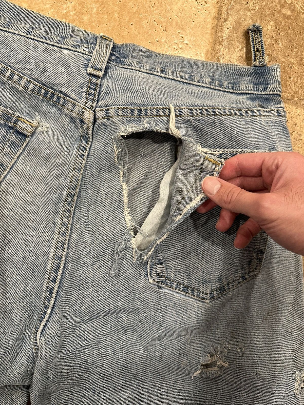 Basic Editions × Vintage Vintage Basic Editions Distressed Painter’s Blue Denim Jeans Size US 34 / EU 50 - 14 Thumbnail