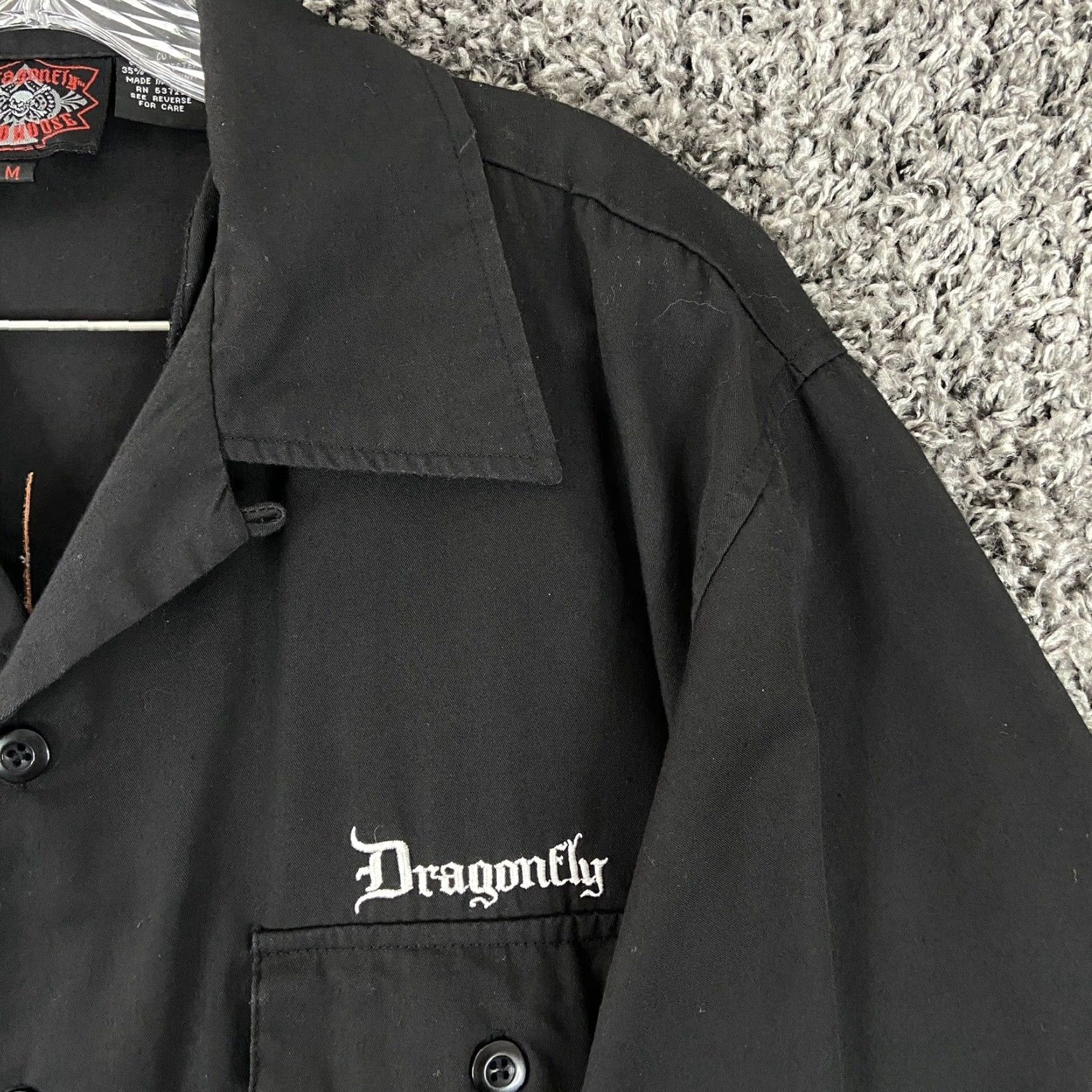 Vintage Dragonfly Roadhouse Biker Embroidery Shirt Men's Black Short Sleeve Button Up Size US M / EU 48-50 / 2 - 4 Thumbnail