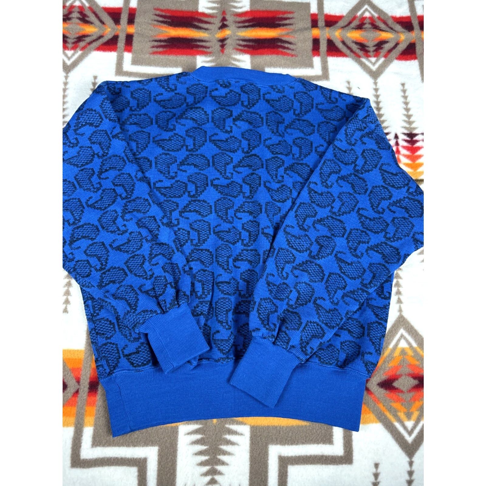 Vintage VINTAGE Michael Gerald Sweater Crewneck Paisley Blue Black 80s Mens L Acrylic Pullover Size US L / EU 52-54 / 3 - 6 Thumbnail