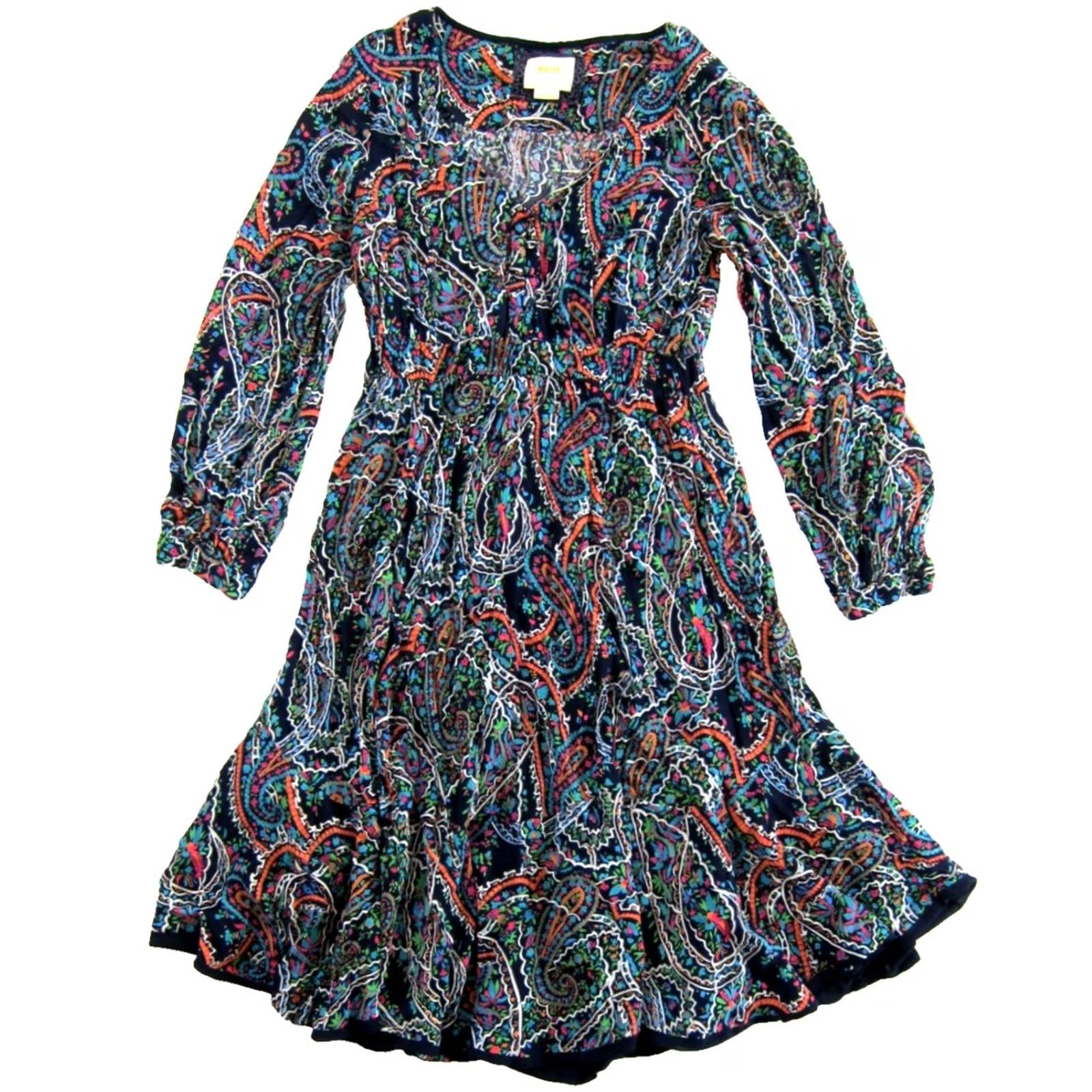 Vintage Maeve Dress V-Neck 3/4 Sleeve Midi Floral Small Pink Black Blue Rayon Pattern Bohemian Hippie 100% Rayon Womens Size S / US 4 / IT 40 - 2 Thumbnail
