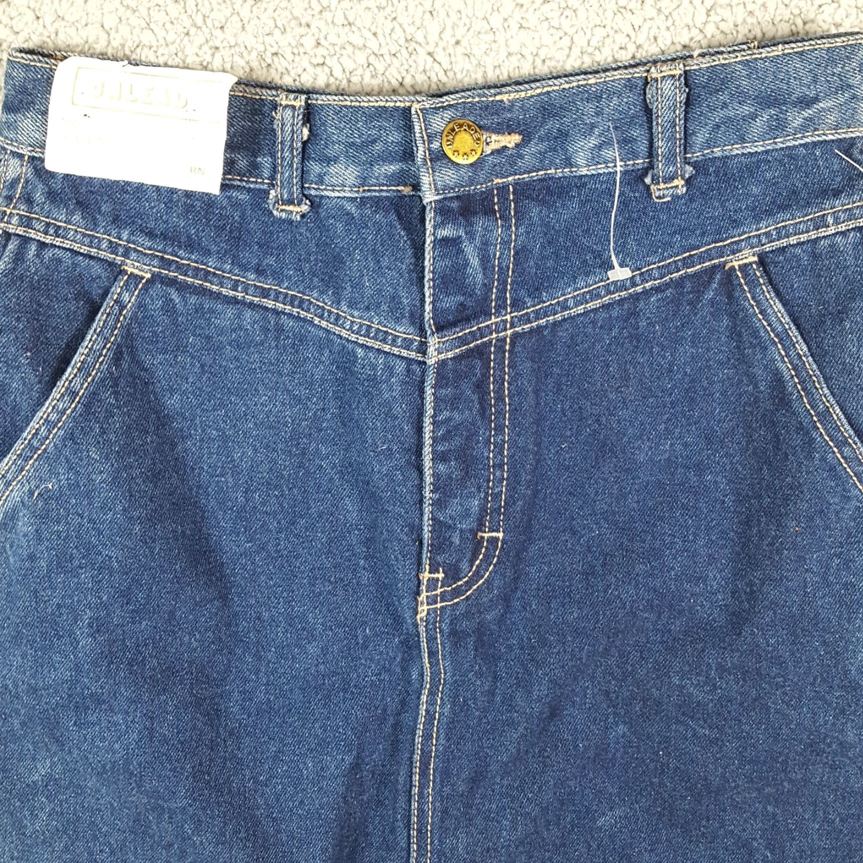 Vintage VINTAGE Unleaded 80s High Waist Denim Mini Skirt Women's Sz 7 Blue Biker Retro Size 28" / US 6 / IT 42 - 2 Thumbnail