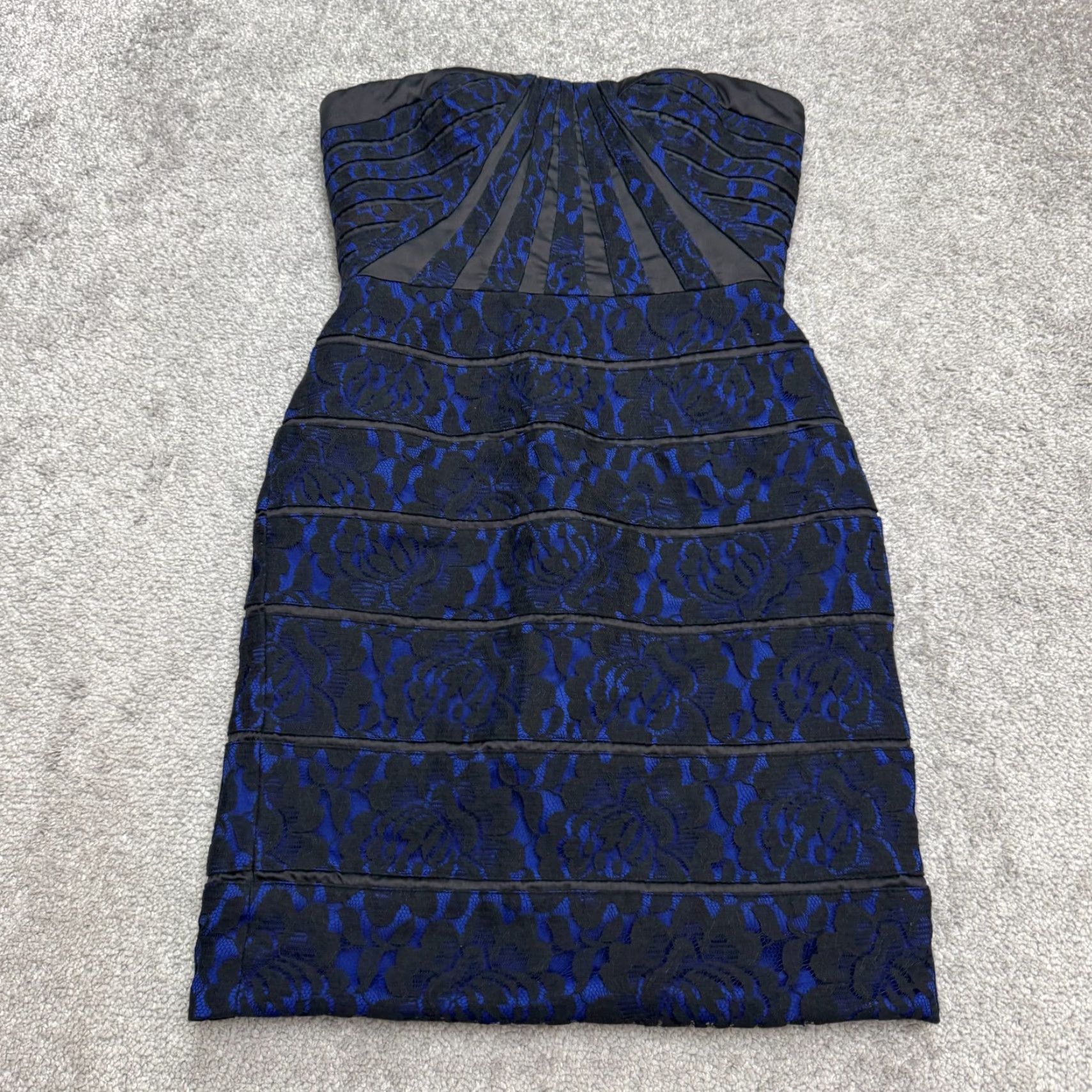 AQUA VINTAGE? Aqua Lace Strapless Pencil Mini Dress Womens 2 Black Blue Floral Party Cocktail Size XS / US 0-2 / IT 36-38 - 2 Thumbnail