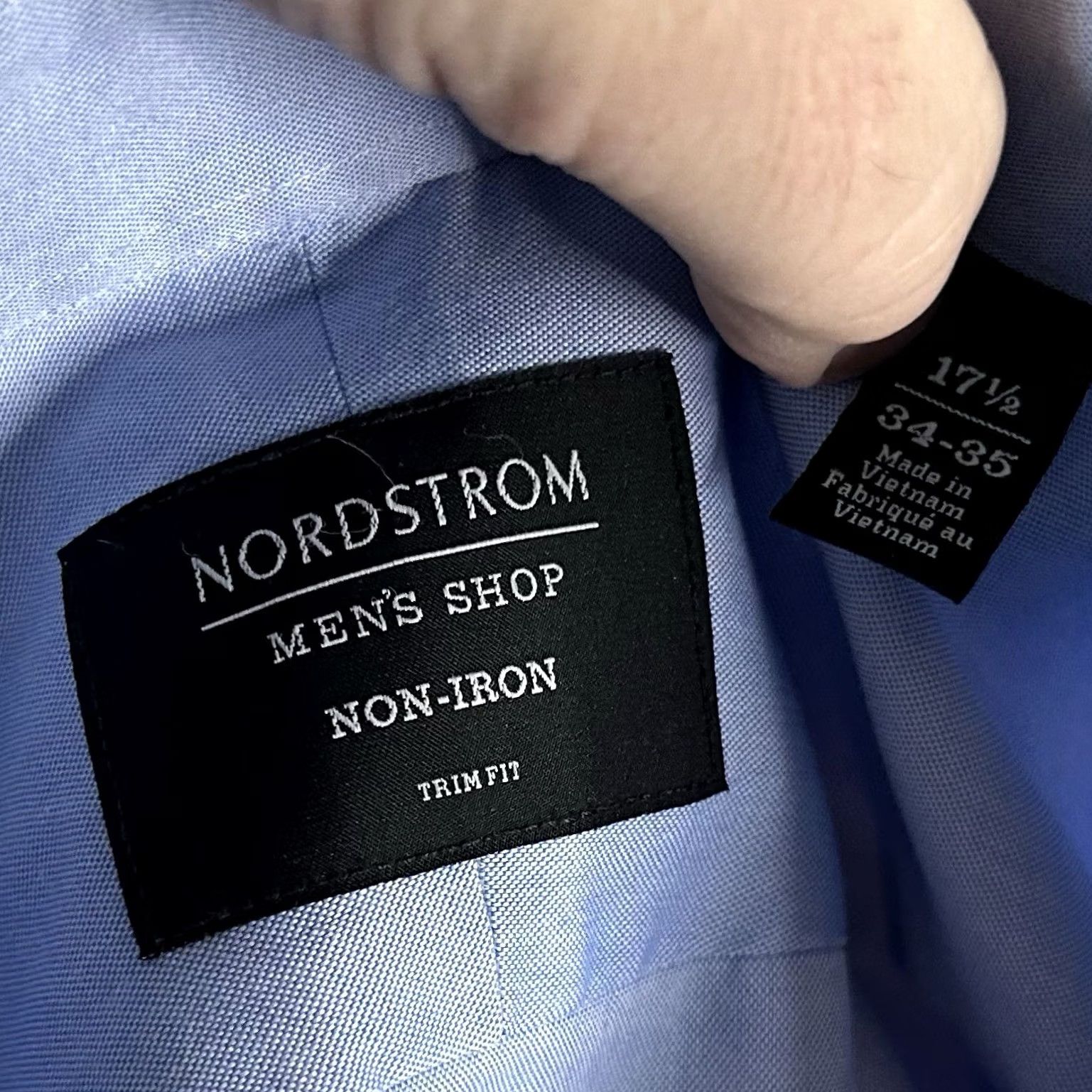 Nordstrom Nordstrom 17.5 34/35 Trim Fit Non Iron Oxford Cloth Dress Shirt Blue 100% Cotton Shirt Men Slim Casual Business Dress Shirt Size 48R - 3 Thumbnail