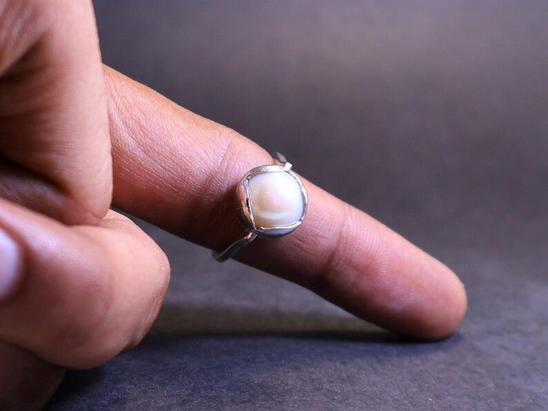 Handmade Pearl Ring, Sterling Silver Promise Ring, Handmade Jewelry Size ONE SIZE - 1 Thumbnail