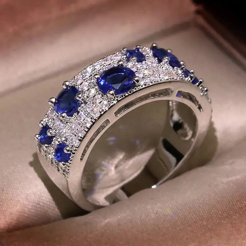 Jewelry × Vintage Huitan Dazzling Blue/White CZ New Ring Size ONE SIZE - 1 Thumbnail