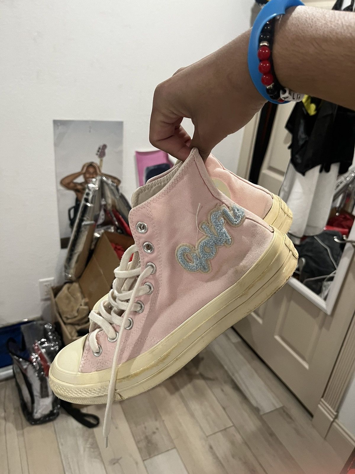 Converse Golf Wang Golf le Fleur Converse Golf le fleur Chenille pink high top chucks Grailed