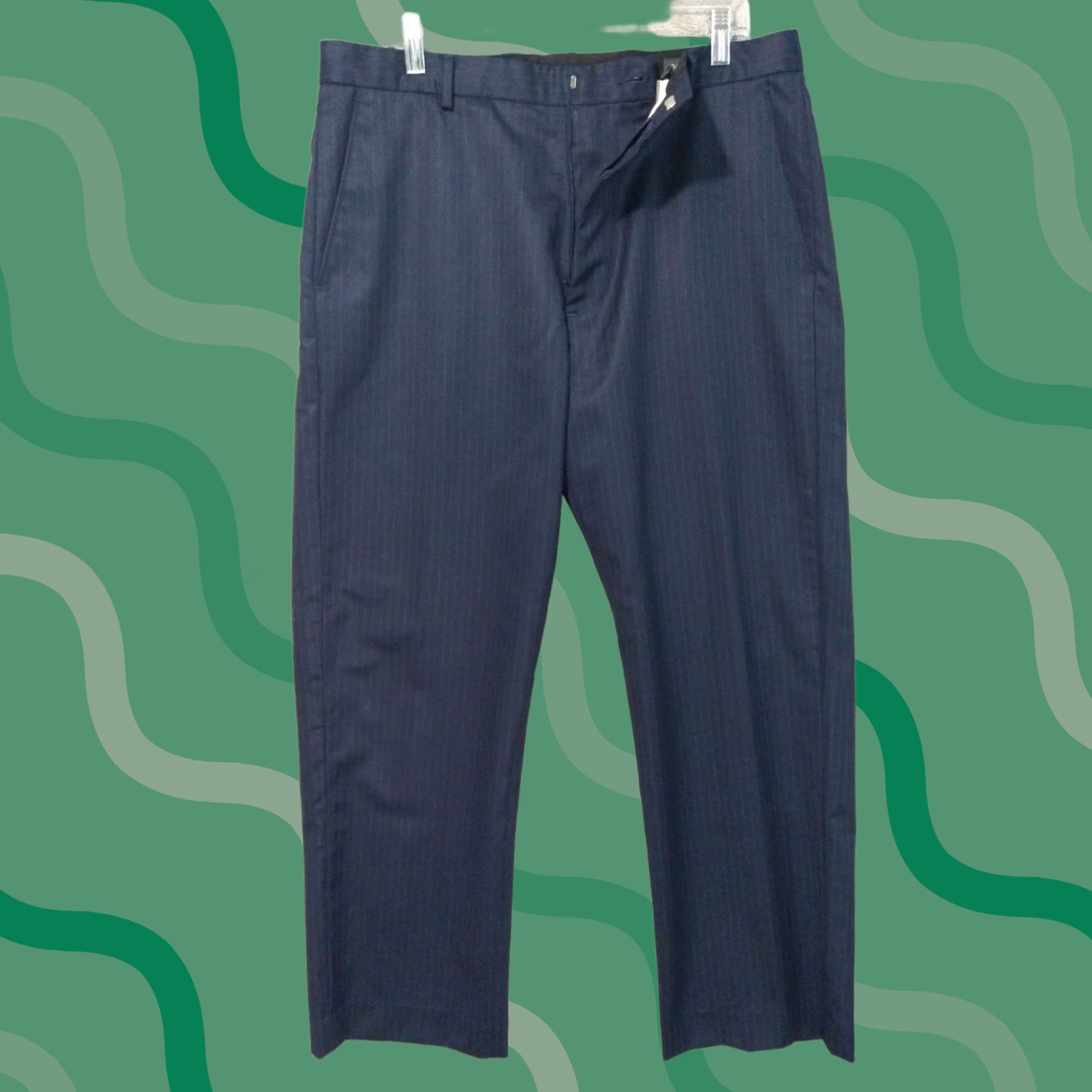 VINTAGE Banana Republic Pants Mens 34x30 Blue Striped Wool Dress Straight Leg Flat Front Dress Pants Mens Blue Stripe Wool Pants
