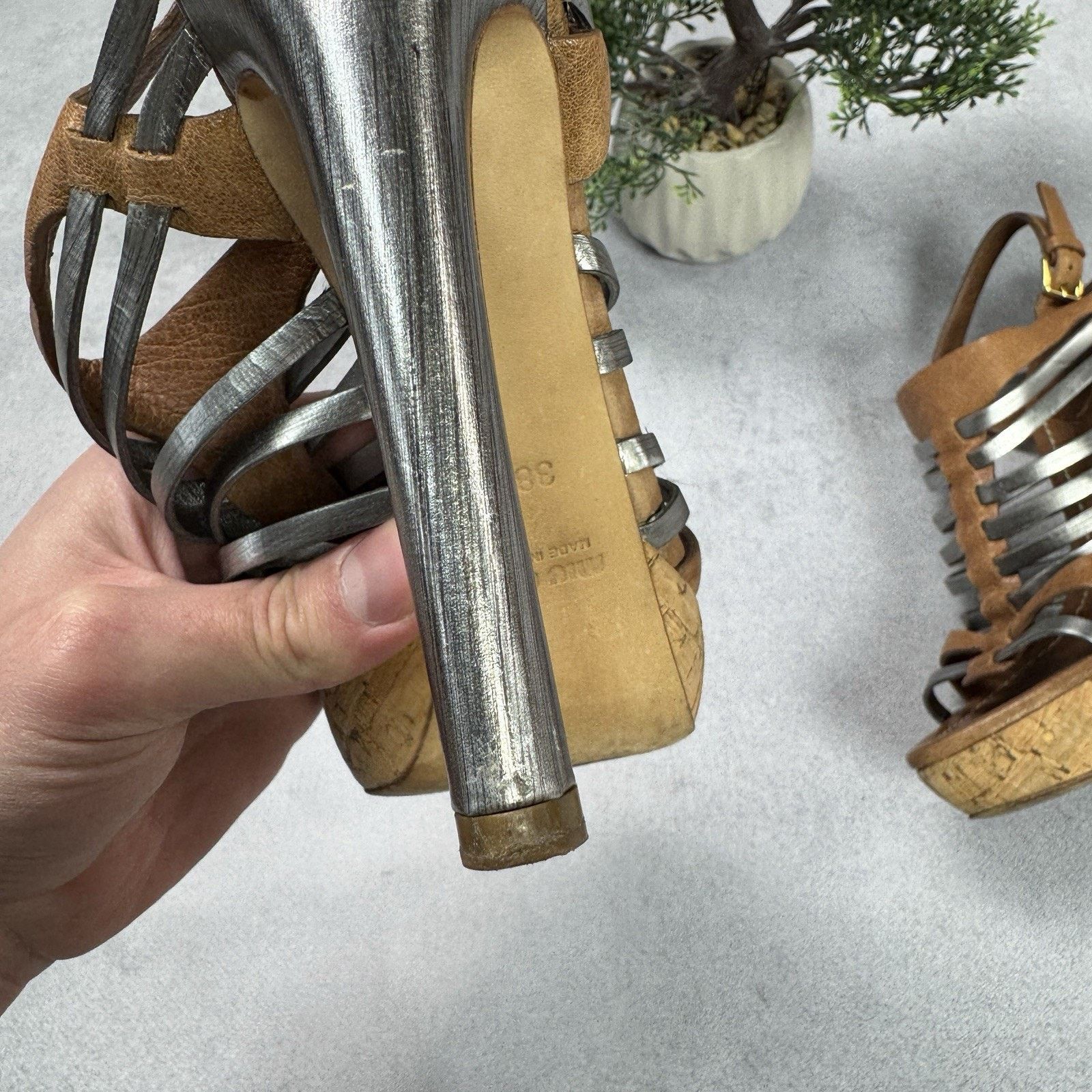 Miu Miu Miu Miu Platform Strappy Brown/ Silver Heels Sandals Size US 8.5 / IT 38.5 - 15 Thumbnail