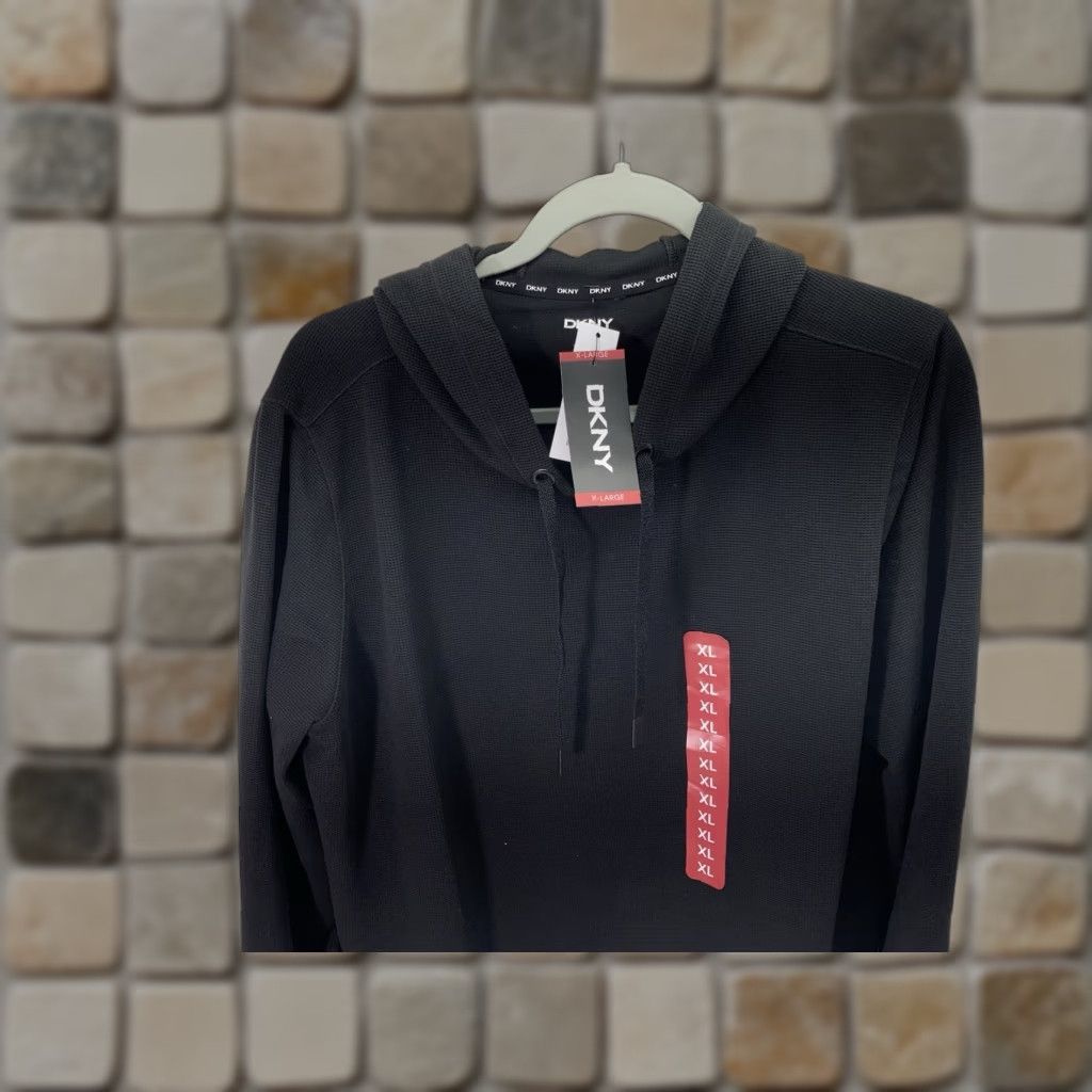DKNY DKNY Waffle Hoodie Sweatshirt Women Size XL Black Long Sleeve Pullover Crop NWT Size XL / US 12-14 / IT 48-50 - 1 Thumbnail