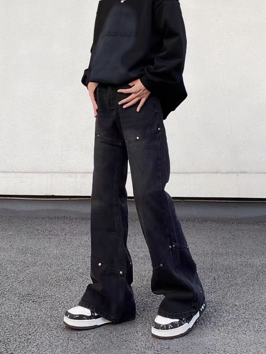 Designer × Jean × Vintage Street hip-hop spliced studded baggy micro jeans Size US 34 / EU 50 - 3 Thumbnail