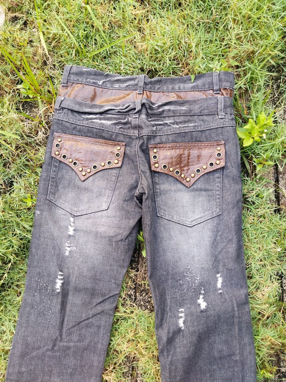 If Six Was Nine Japanese Brand Mix Leather Double Waist Jeans Size US 32 / EU 48 - 5 Thumbnail