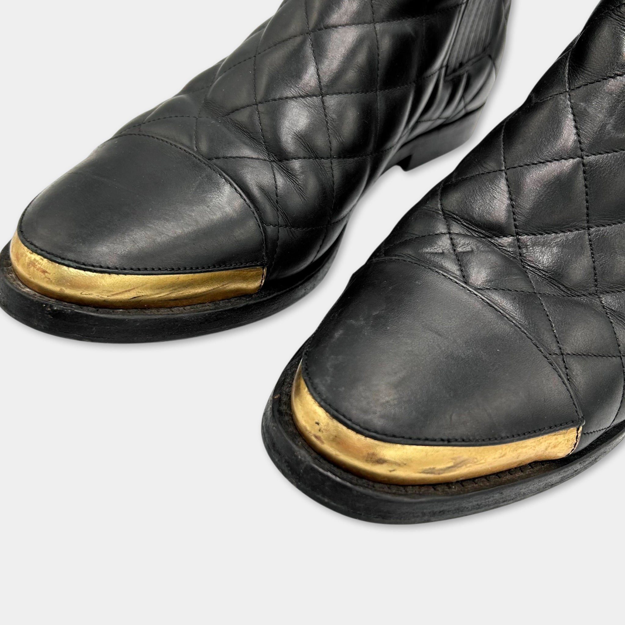 Balmain Balmain Quilted Leather Gold Toe-Cap Chelsea Boots Size US 9 / EU 42 - 4 Thumbnail