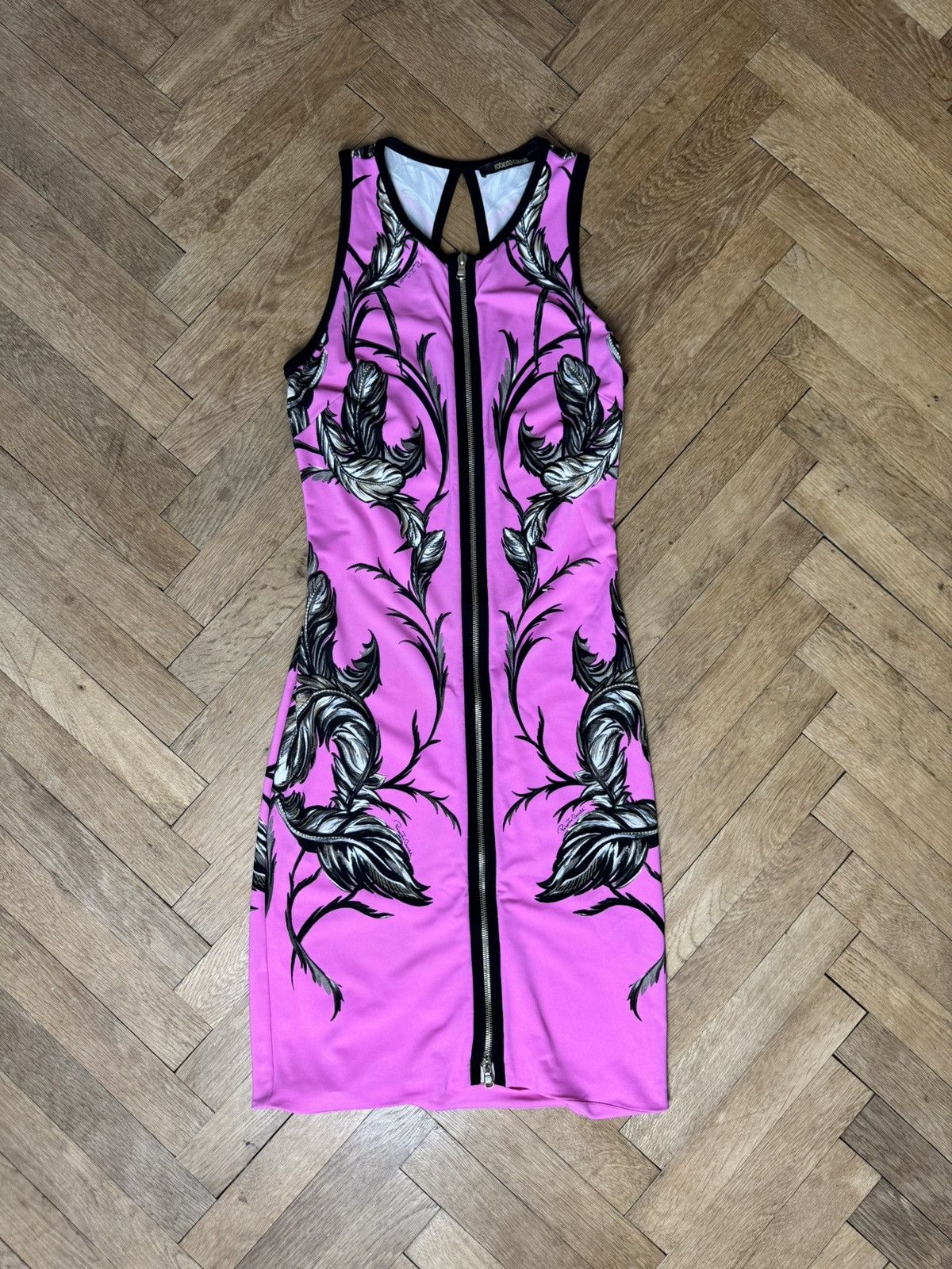 Roberto Cavalli Roberto Cavalli Pink Feathers Print Zip Dress IT42 ~ S-M Size M / US 6-8 / IT 42-44 - 1 Thumbnail