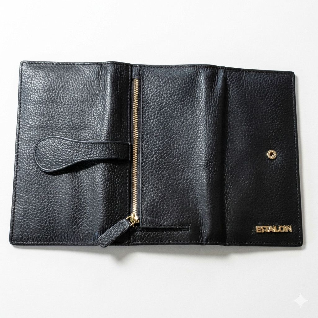Other Estalon 7x4" Leather Wallet Black Pebbled Snap Coin Pocket Size ONE SIZE - 4 Thumbnail