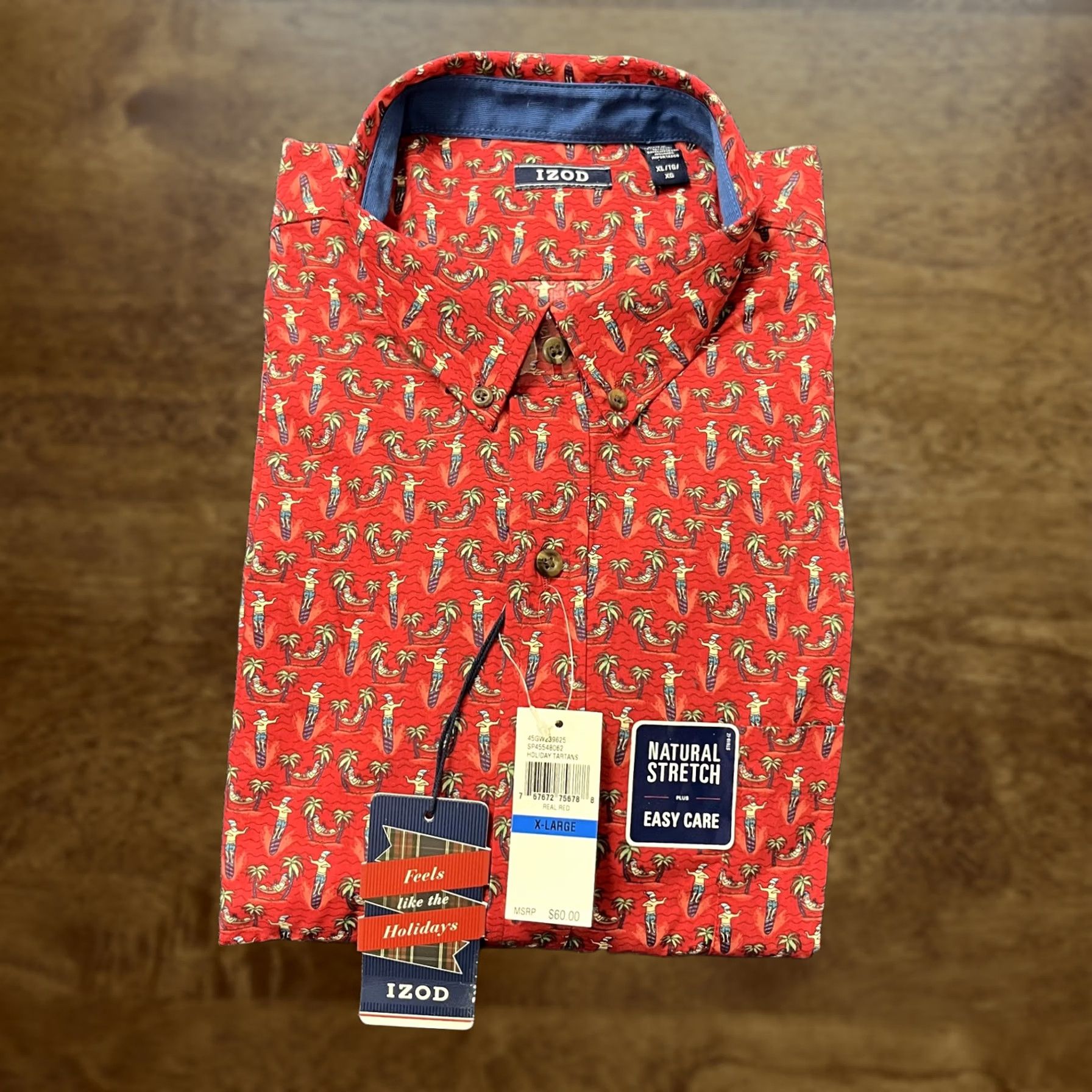 Izod IZOD Mens XL Red Holiday Santa Palm Tree Button Down Shirt Size US XL / EU 56 / 4 - 1 Thumbnail