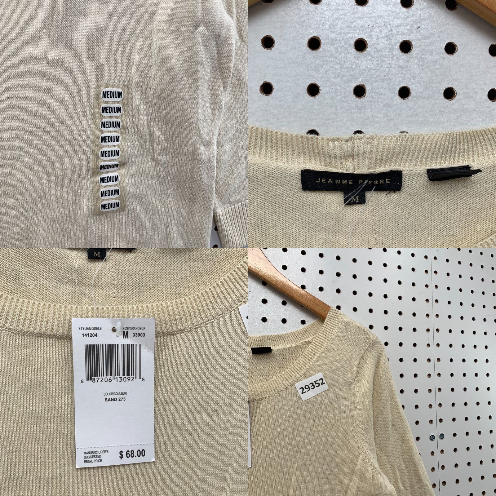 Vintage Jeanne Pierre Sweater Womens Medium Beige Button Front Pocket 20x26 Size M / US 6-8 / IT 42-44 - 8 Thumbnail