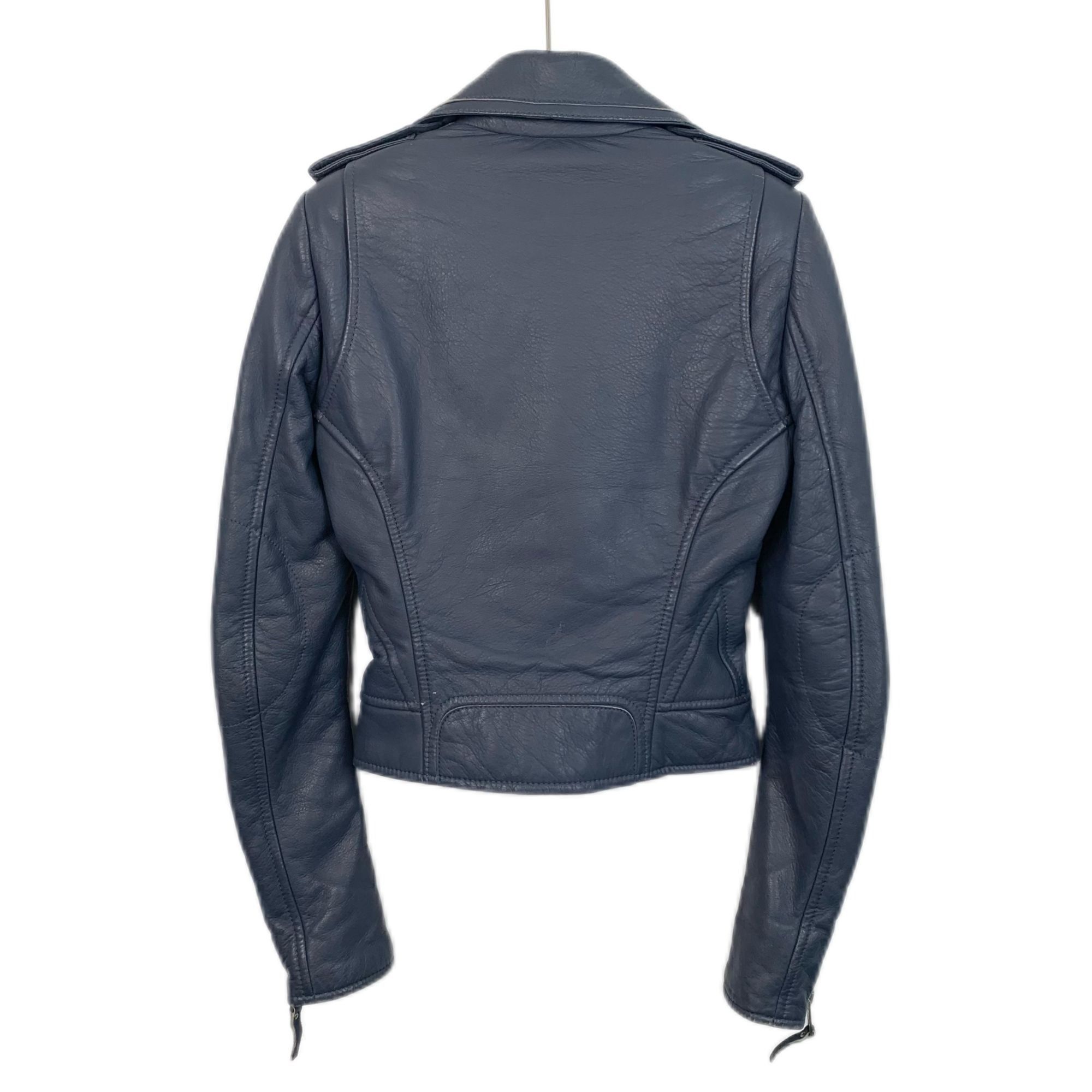 Balenciaga Balenciaga Blue Leather Moto Jacket with Zip Details Lined Size XS / US 0-2 / IT 36-38 - 2 Thumbnail