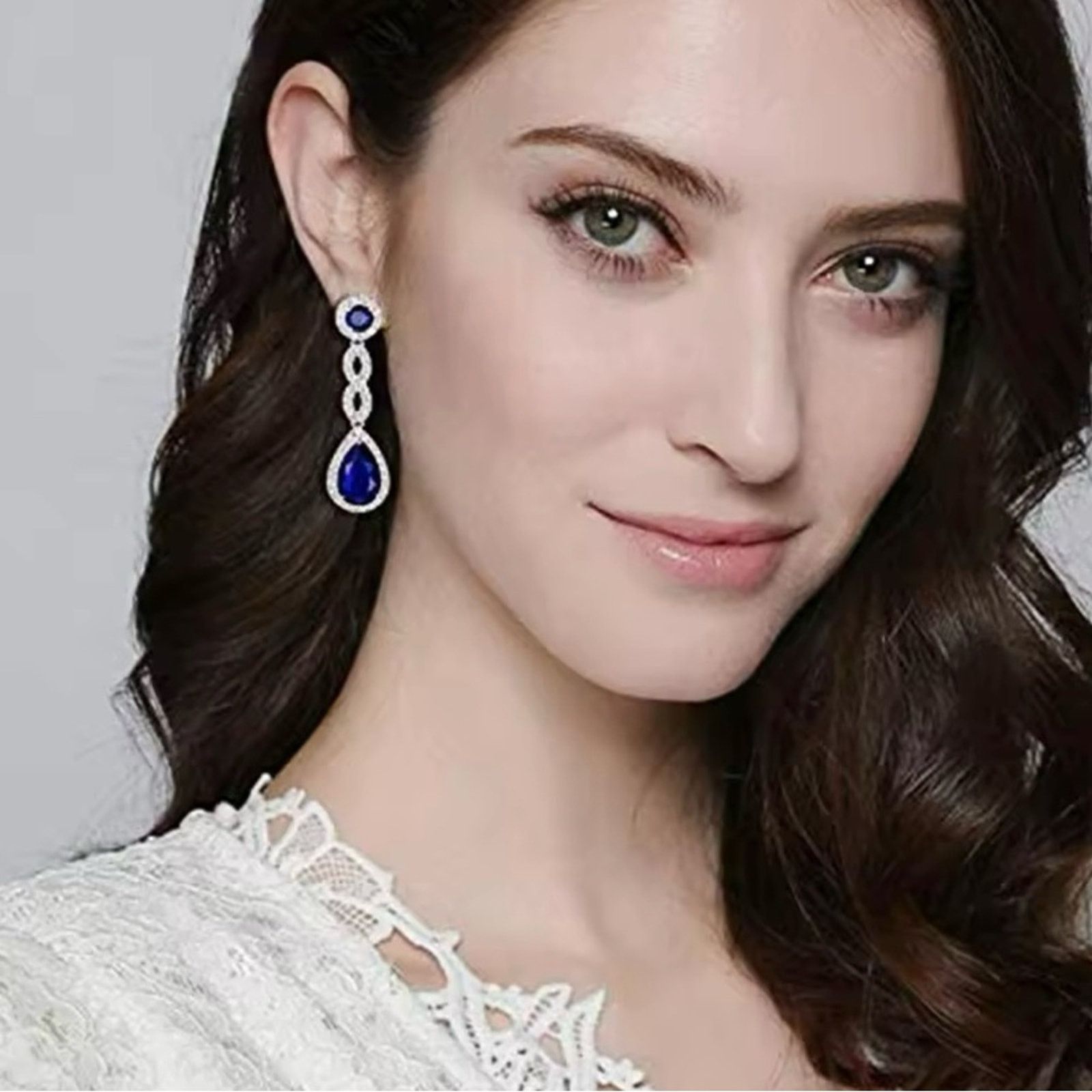 Other Blue Cubic Zirconia Long Hanging Earrings for Women Size ONE SIZE - 2 Thumbnail