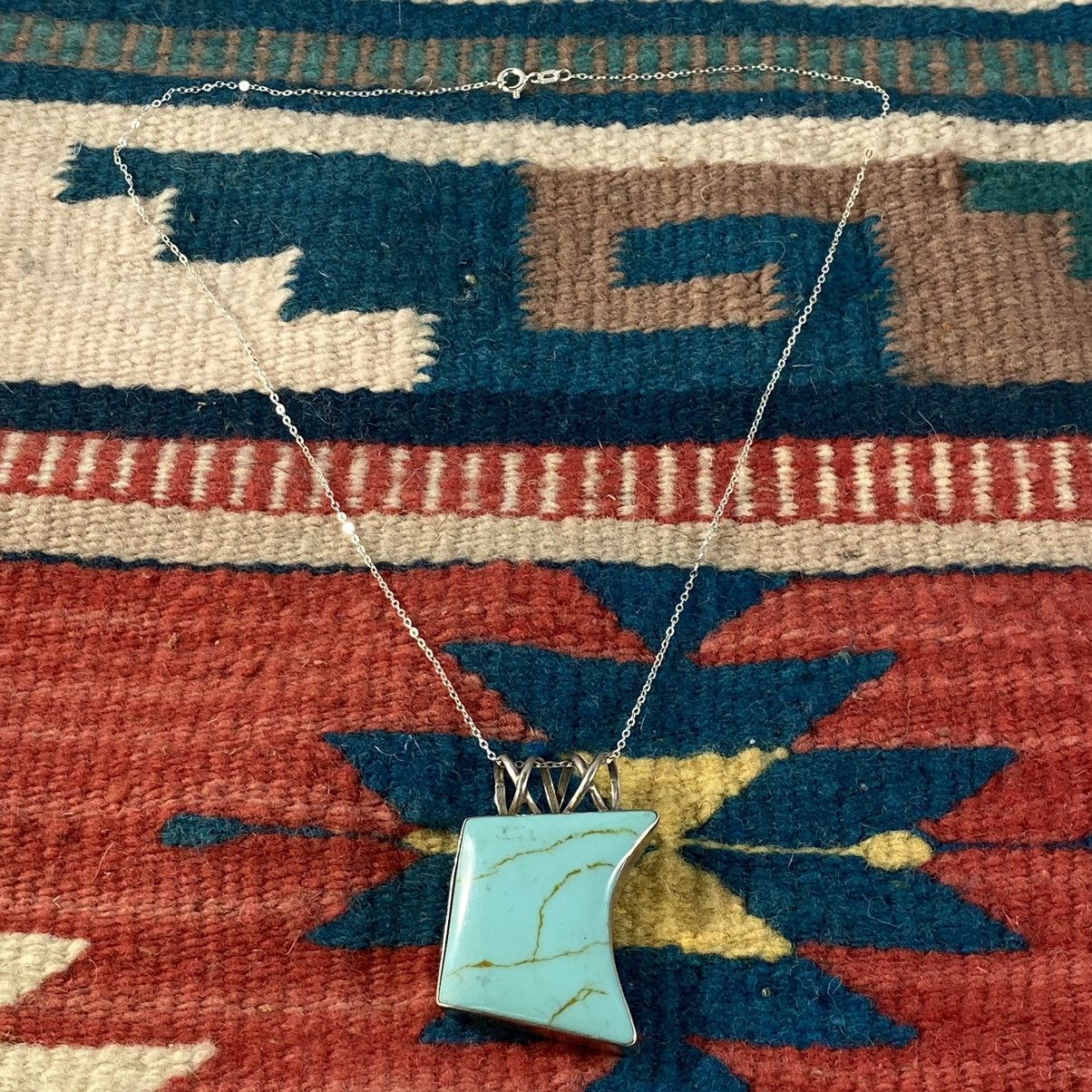 Kapital × Vintage Vtg Sterling Silver Turquoise Chunky Geometric Necklace Size ONE SIZE - 2 Thumbnail