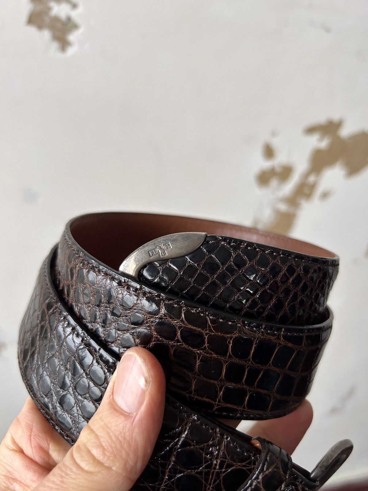 Ralph Lauren RALPH LAUREN ALLIGATOR LEATHER BELT SILVER 925 Size ONE SIZE - 6 Thumbnail