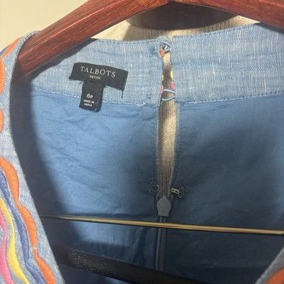 Talbots $120 Talbots Linen Scallop Detail Shift Dress Blue Rainbow S Size M / US 6-8 / IT 42-44 - 8 Thumbnail