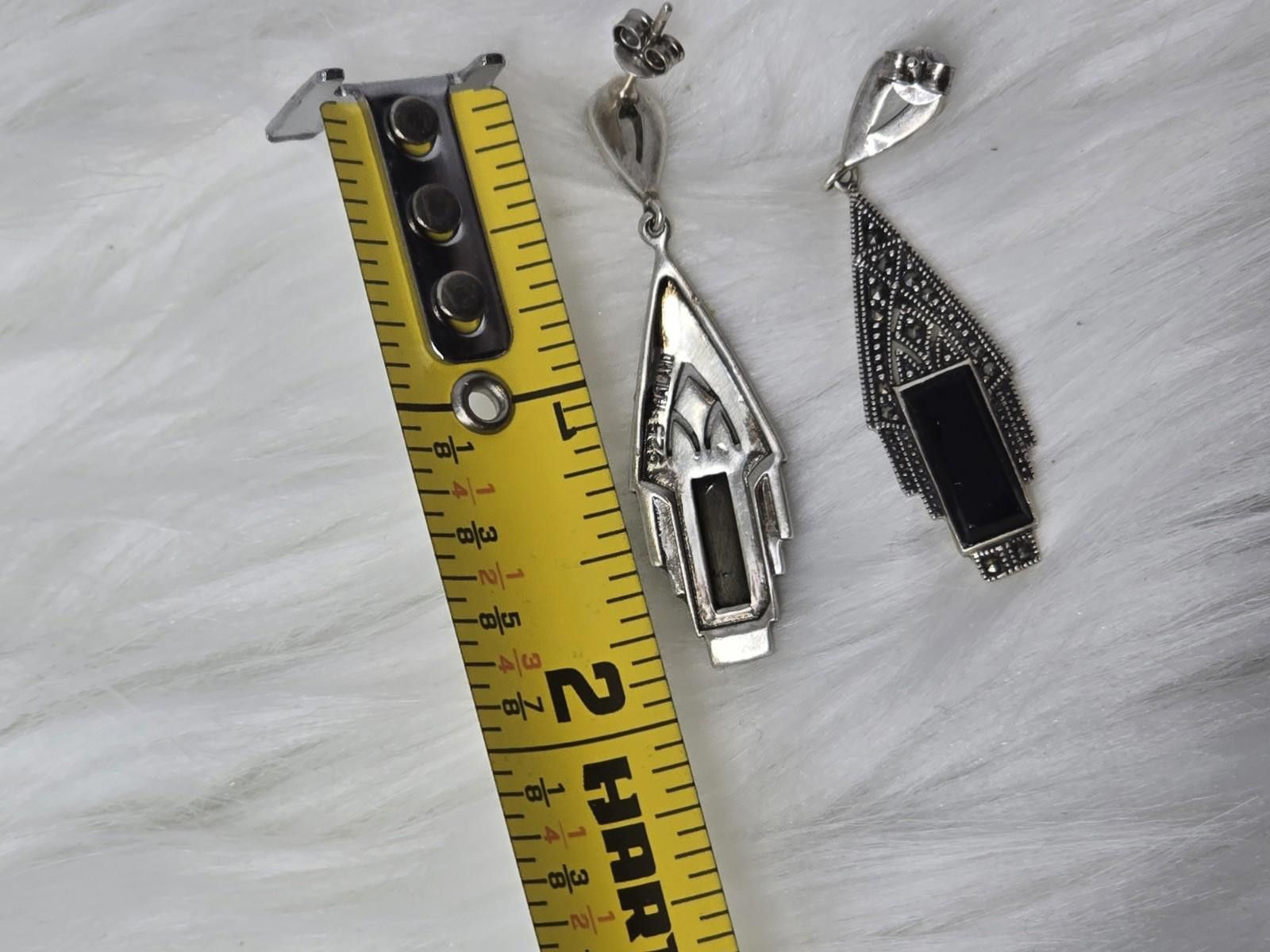 The Unbranded Brand 925 Thai Marcasite Onyx Drop Earrings Art Deco Size ONE SIZE - 7 Thumbnail