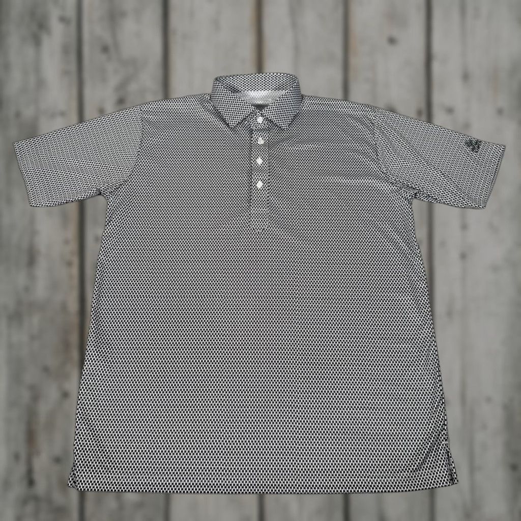 CO Collars & Co. Polo Shirt Mens Large Black Geometric Dress Collar Relaxed Fit Lightweight Knit Short Sleeve Buttoned Polo Shirt Mens Size 42R - 1 Thumbnail