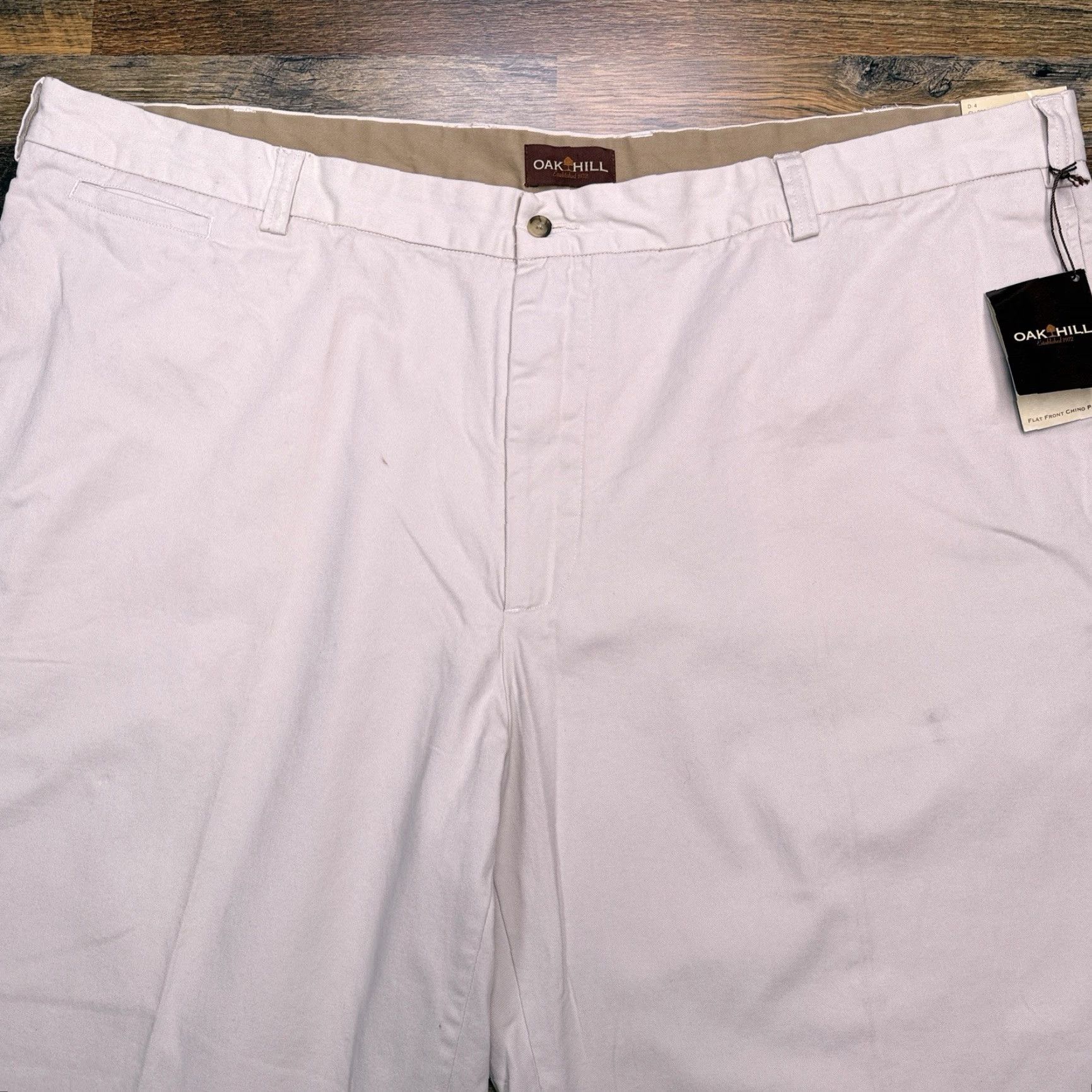 Vintage Oak Hill Chino Pants Mens 54x30 Khaki Brown Flat Front New 54 Brown Cotton Twill Workwear, Travel, Formal Slant Pocket Straight Leg Big & Tall Mens Size US 38 / EU 54 - 3 Thumbnail
