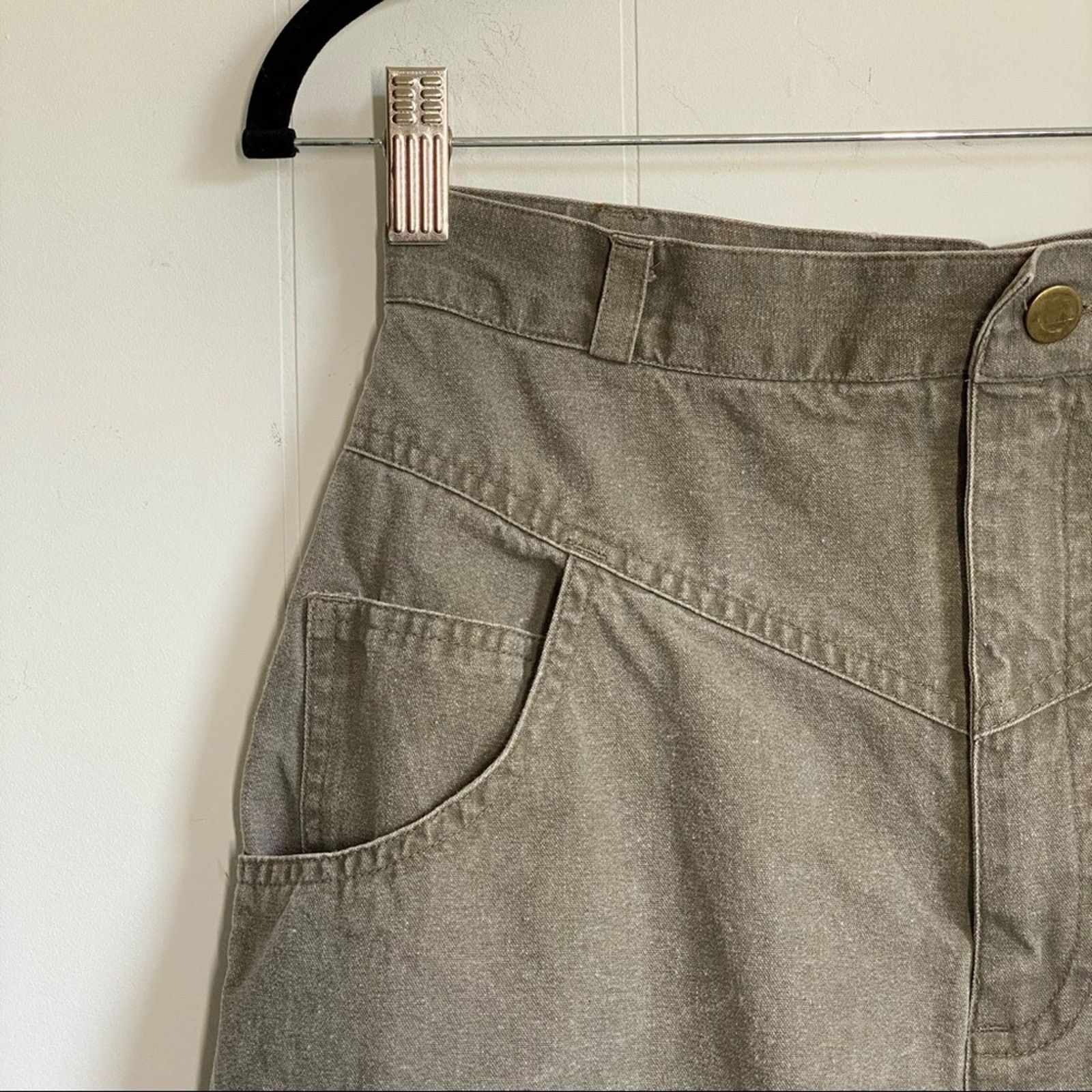 Vintage Contrast Denim Army Green Skirt Size 29" - 7 Thumbnail