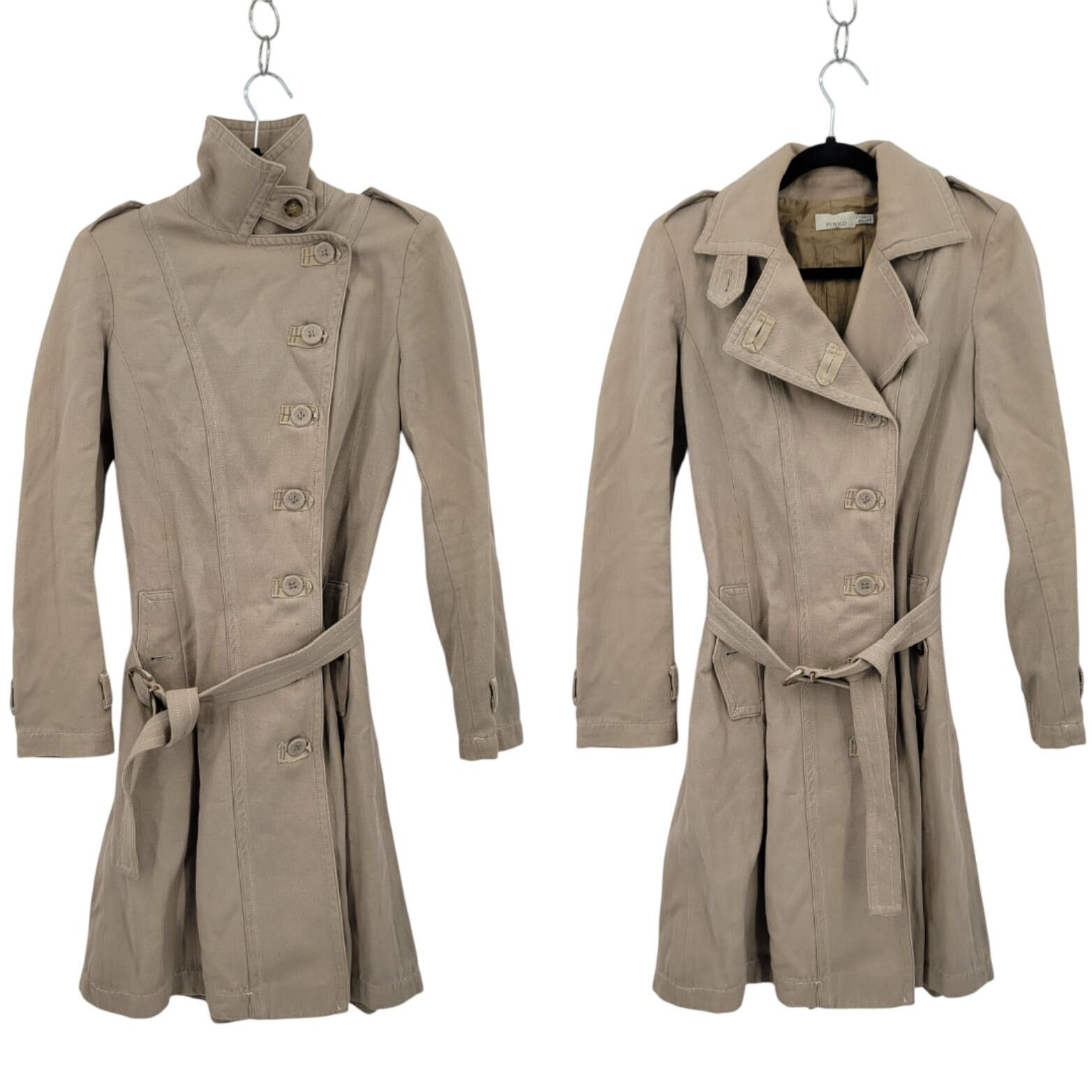 Pinko Pinko Womens Beige Belted Trench Coat Sz S Button Closure Hi Size S / US 4 / IT 40 - 1 Thumbnail