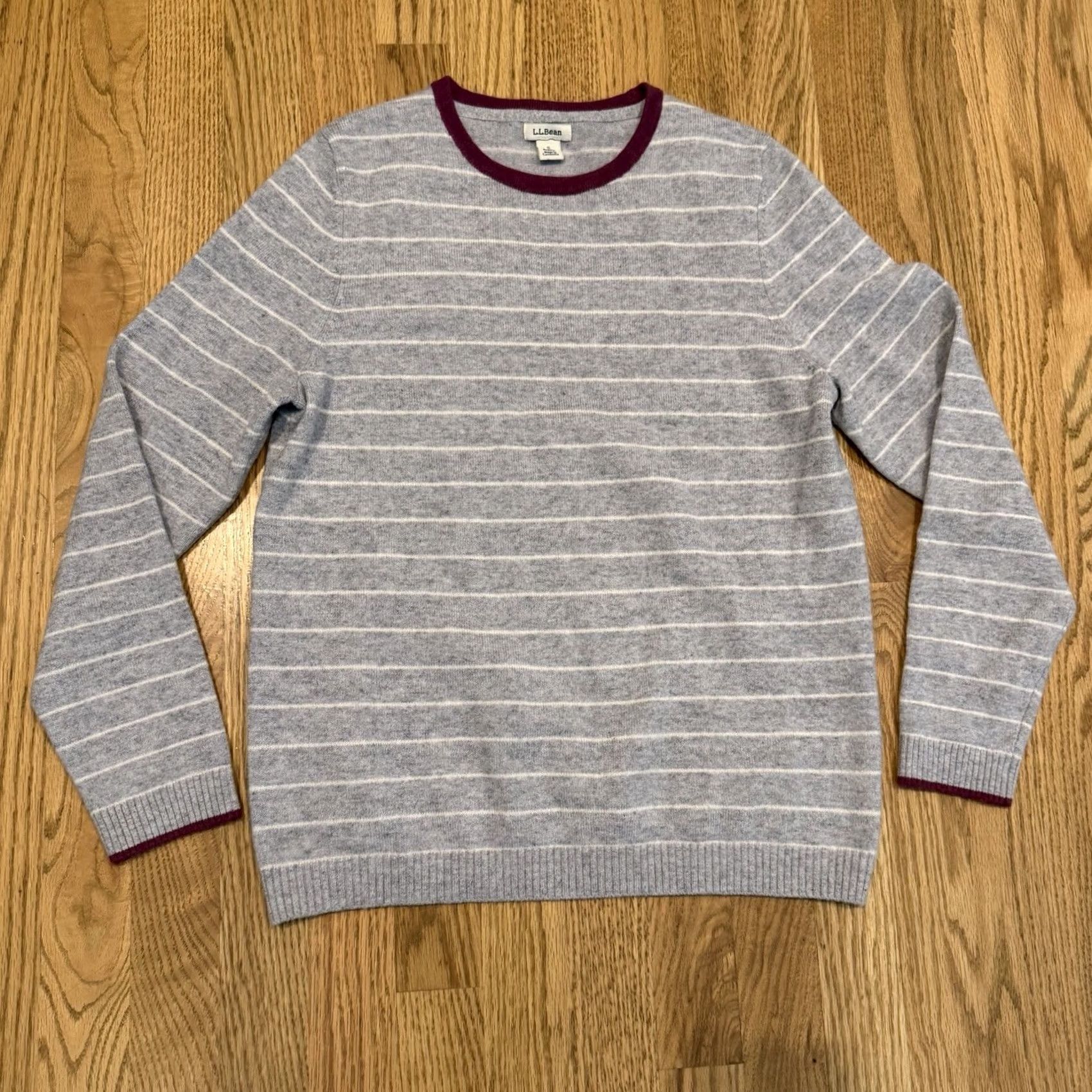 Vintage LL Bean Classic Cashmere Crewneck Sweater Women’s Size Small Grey Stripe Pullover 100% Size S / US 4 / IT 40 - 2 Thumbnail