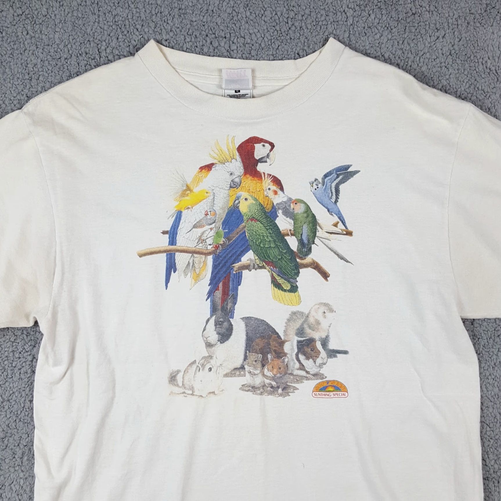 Fruit Of The Loom Vintage 90s Nature Animals Birds Bunny Men's Large White Forest Retro T Shirt Size US L / EU 52-54 / 3 - 2 Thumbnail
