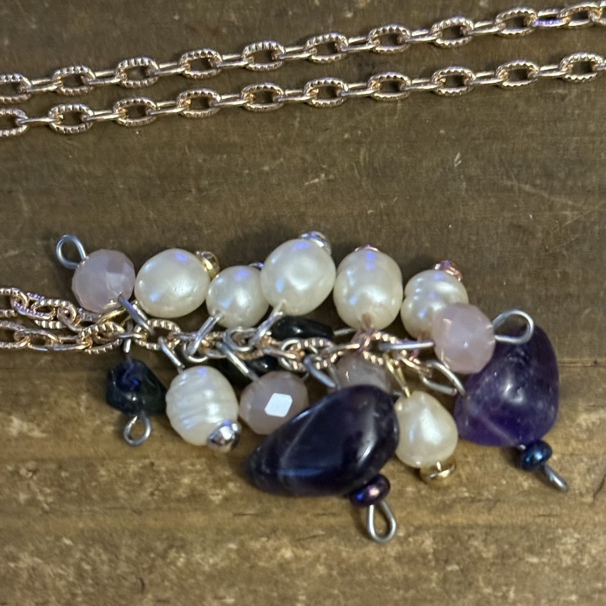 Vintage Vintage long gold pearls & purple polished stones necklace Size ONE SIZE - 3 Thumbnail