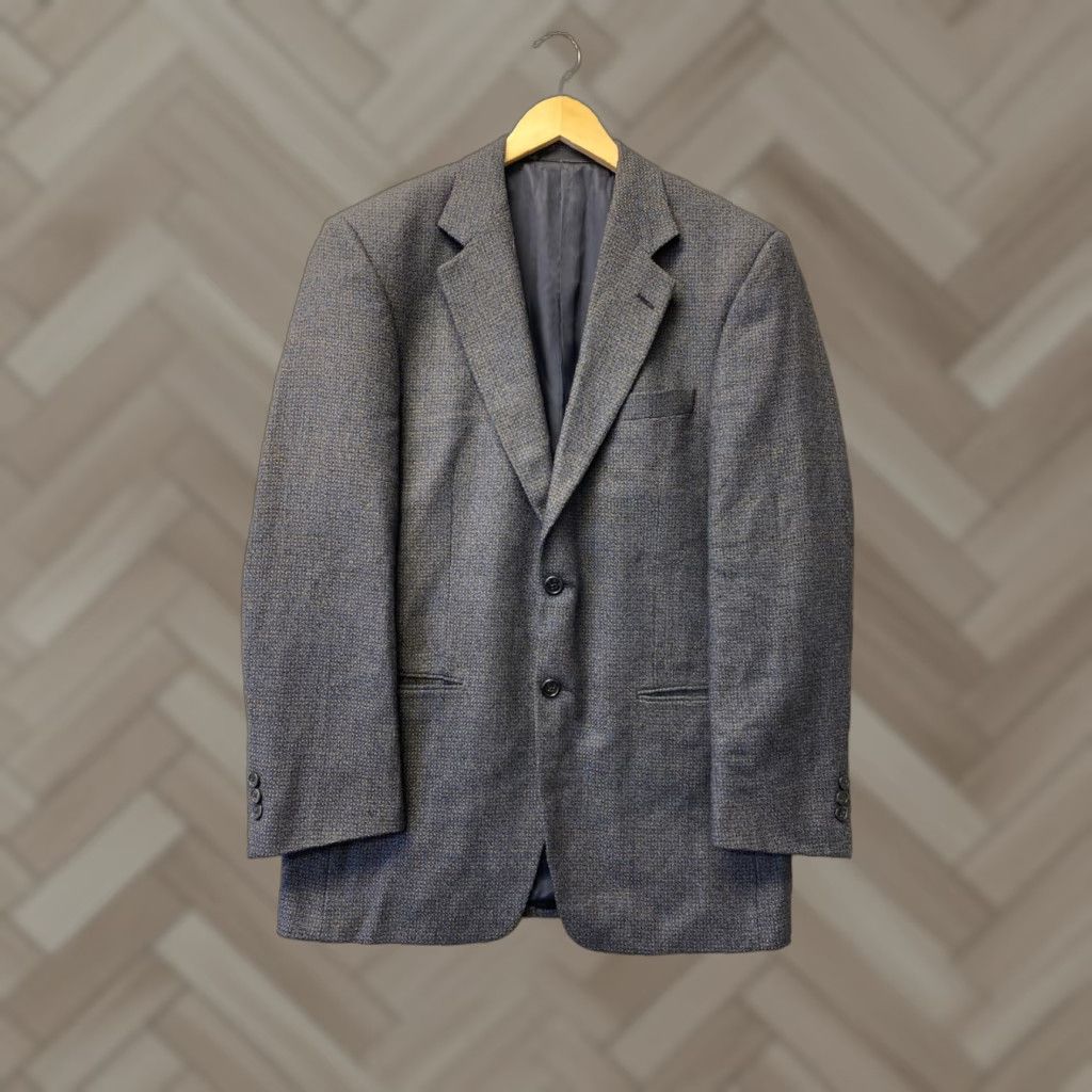 Tallia Tallia Suit Jacket Blazer Men's Regular Fit Wool 44 Gray Geometric Two-Button Classic Wedding Size 44R - 1 Thumbnail