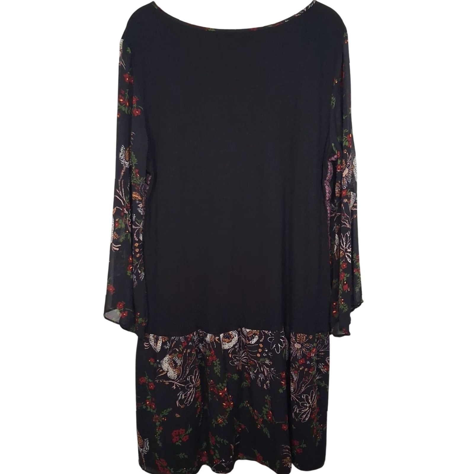 Vintage Pyramid Collection Dress XL Black Knit Sheer Floral Long Slv Whimsigoth Witchy Women Size XL / US 12-14 / IT 48-50 - 2 Thumbnail