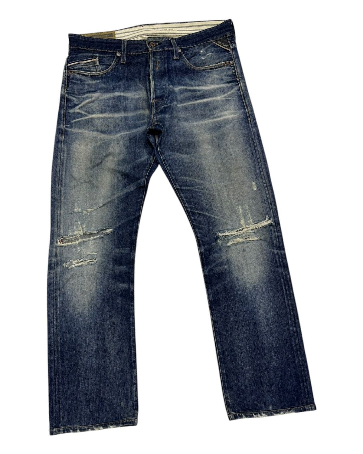 If Six Was Nine Vintage Distressed Denim Replay Selvedge Ripped Jeans Size US 35 - 4 Thumbnail