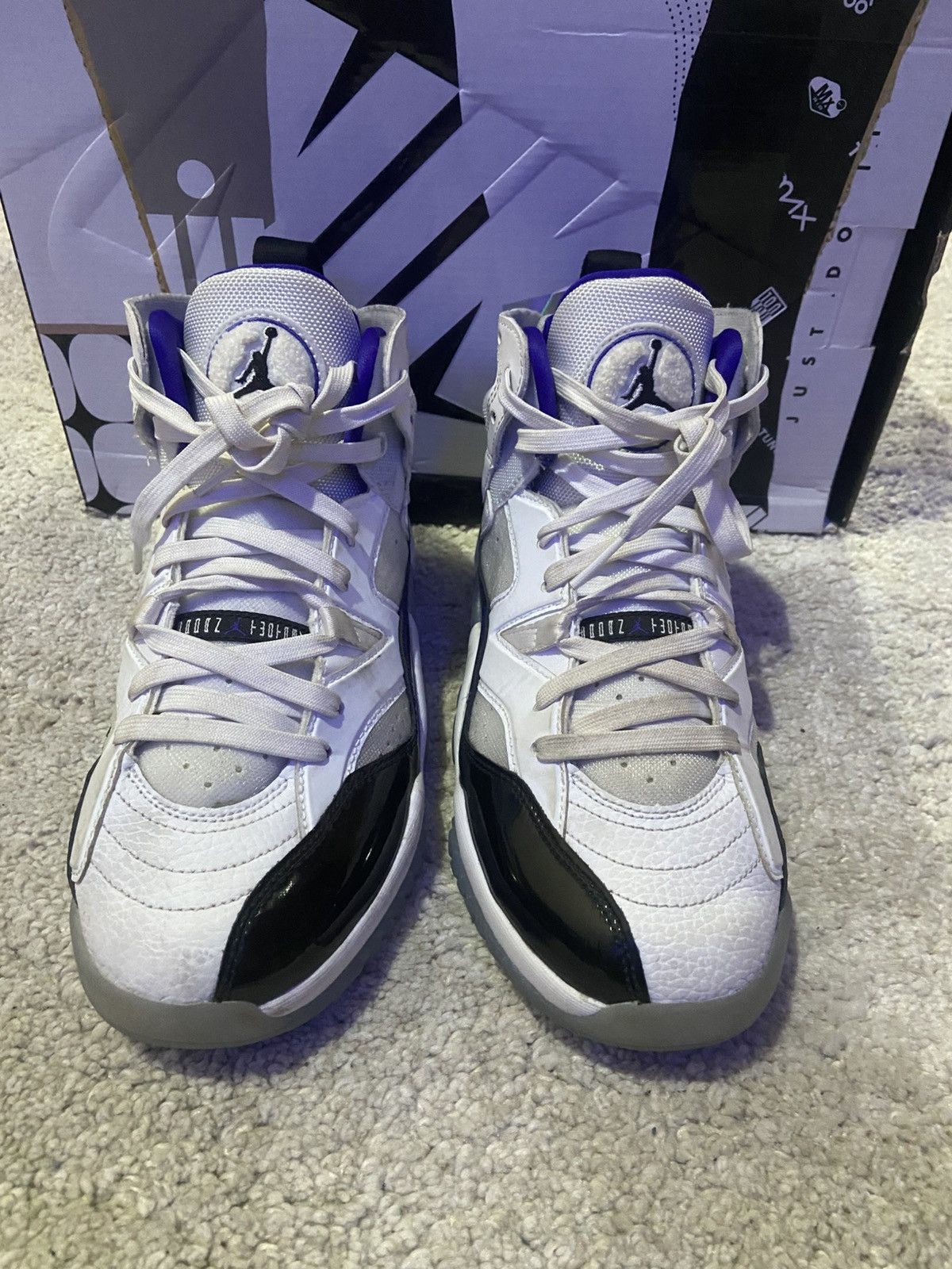 Jordan Brand US 13 Air Jordan Men's White Black Purple NikeRetro Two Trey Size US 5.5 / EU 38 - 2 Thumbnail