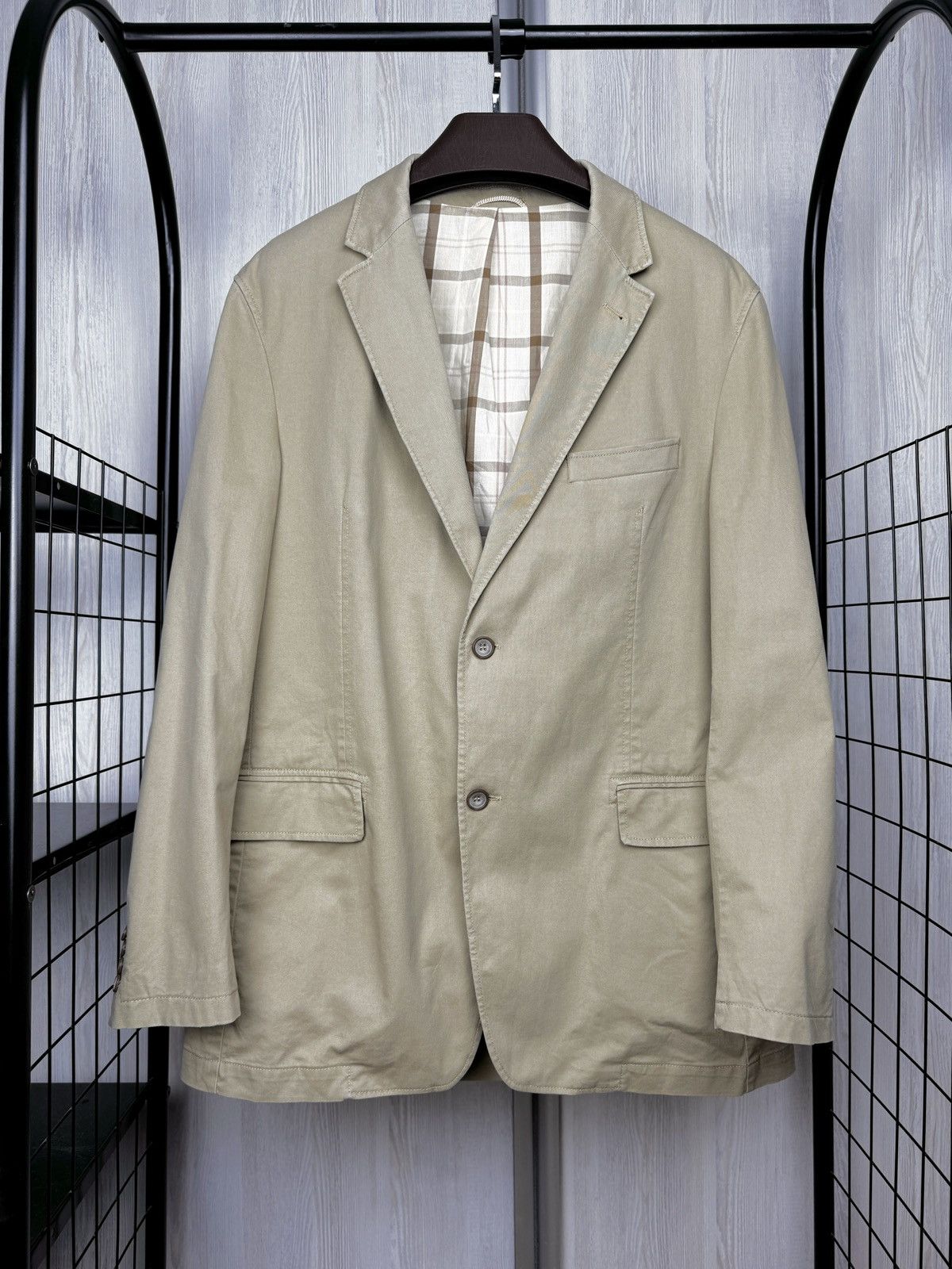 Barbour Barbour beige cotton 2 buttons half checkered lined blazer L Size 44R - 2 Thumbnail