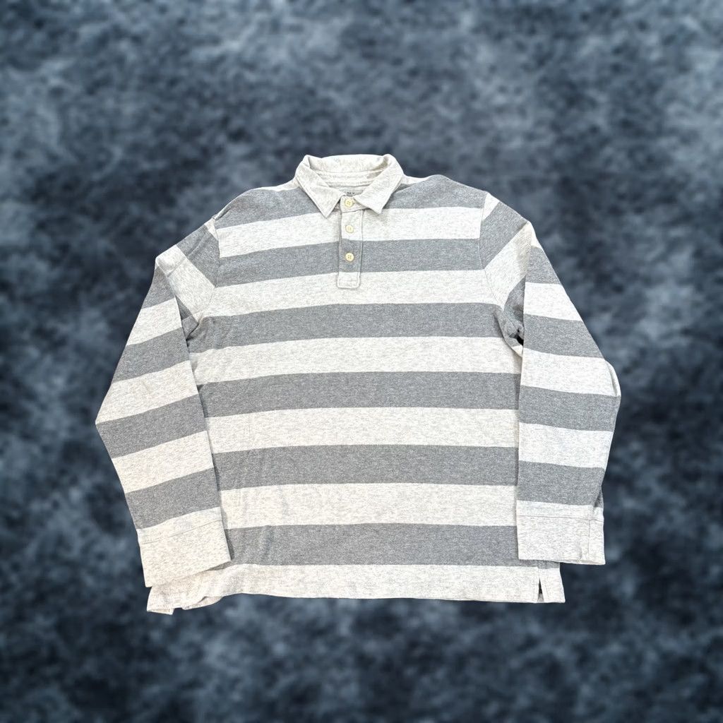 J.Crew J.Crew Rugby Shirt Mens XL Gray White Stripe Cotton Preppy Polo Knit Goods Size US XL / EU 56 / 4 - 1 Thumbnail