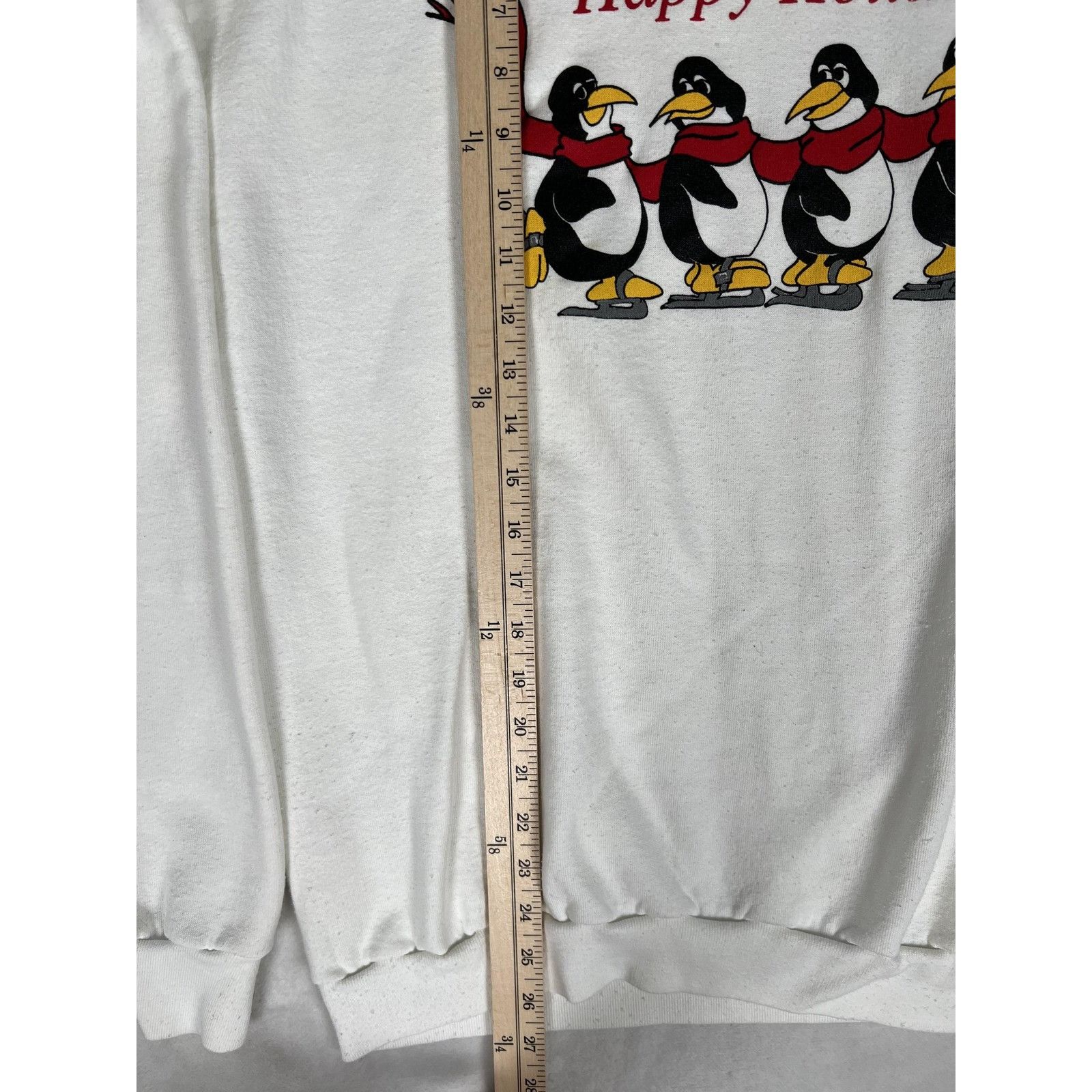 TEE JAYS Vintage Happy Holidays Penguin Sweatshirt Mens XL White Grap Size US XL / EU 56 / 4 - 6 Thumbnail