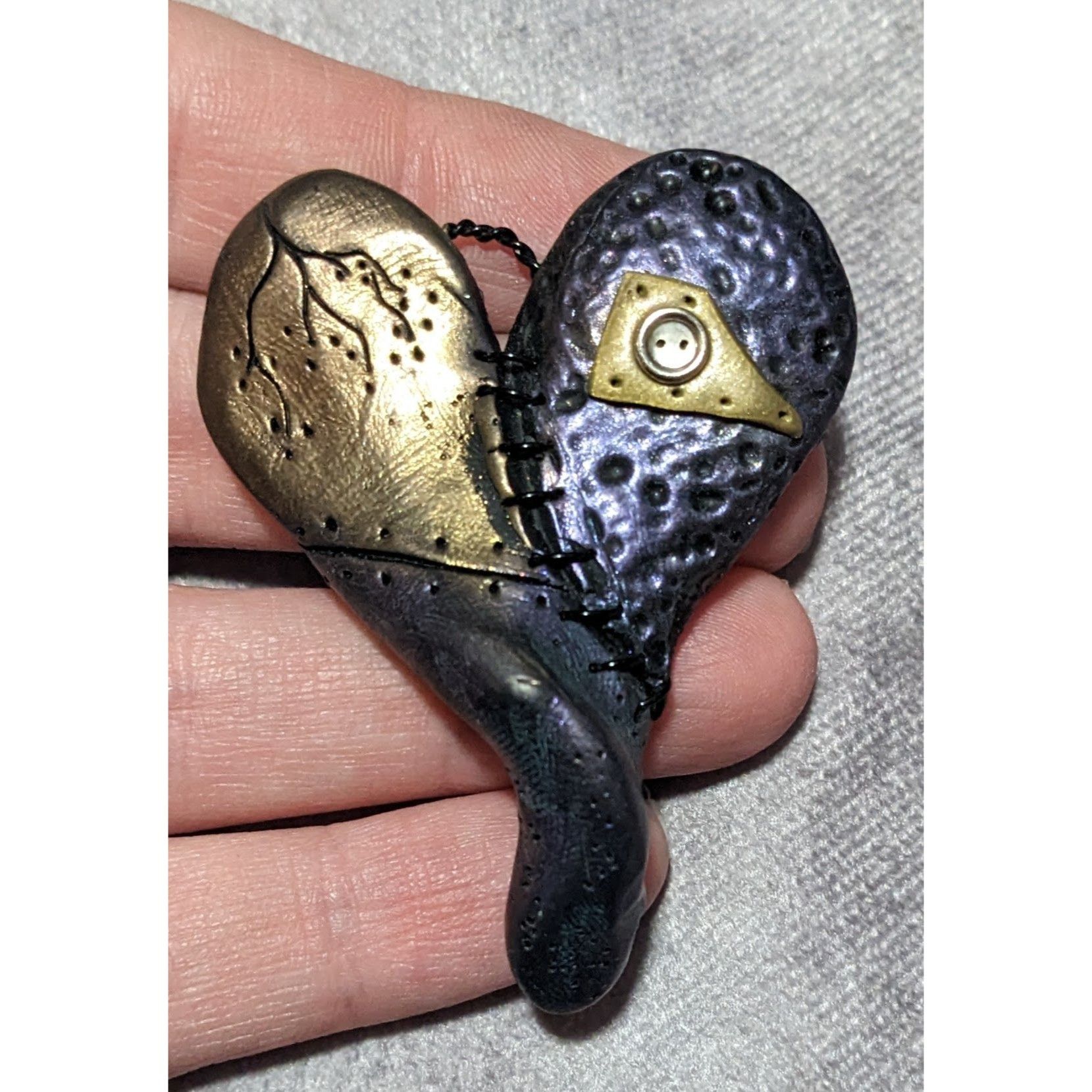 Handmade Gothic Handmade Patchwork Heart Metallic Pendant Size ONE SIZE - 4 Thumbnail