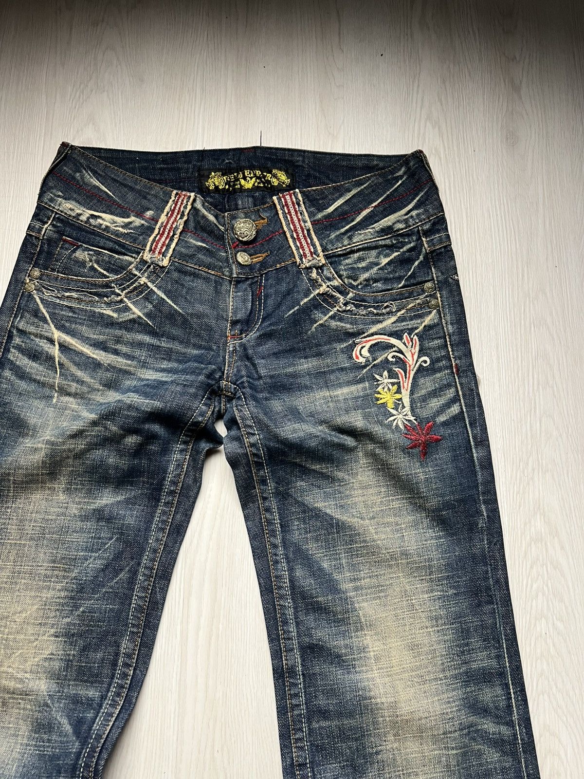 Japanese Brand Red Pepper Mud Wash Embroidered Bootcut Flared Jeans Size US 30 / EU 46 - 4 Thumbnail