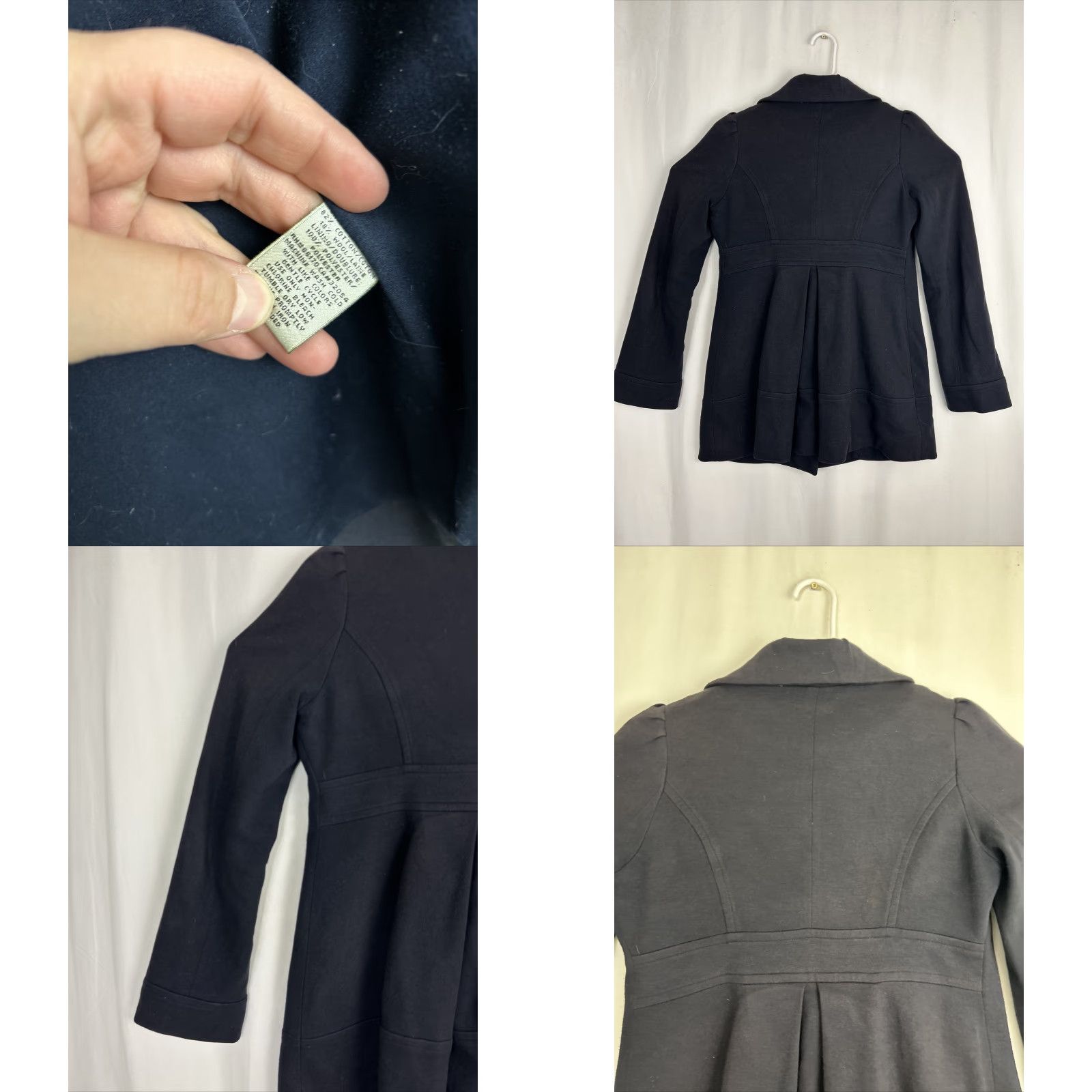 Anthropologie VINTAGE Elevenses Navy Pea Coat Coat Women 6 Cotton Wool Blend Double Clasp Hidden Button Blue 90s Mens? Size M / US 6-8 / IT 42-44 - 9 Thumbnail
