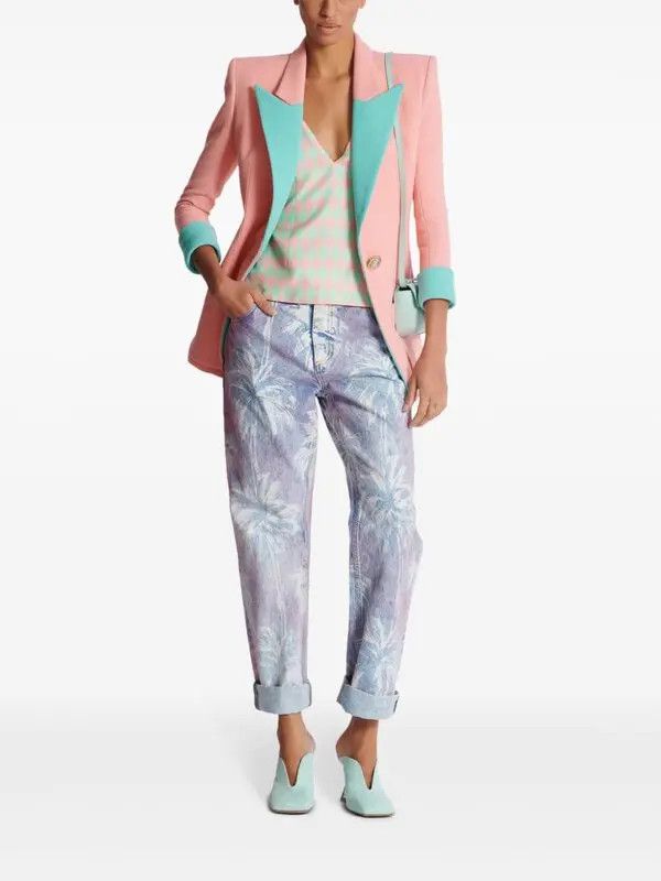 Balmain o1s1wg110825 Palm Tree Print Jeans in Blue Size 30" / US 8 / IT 44 - 3 Thumbnail