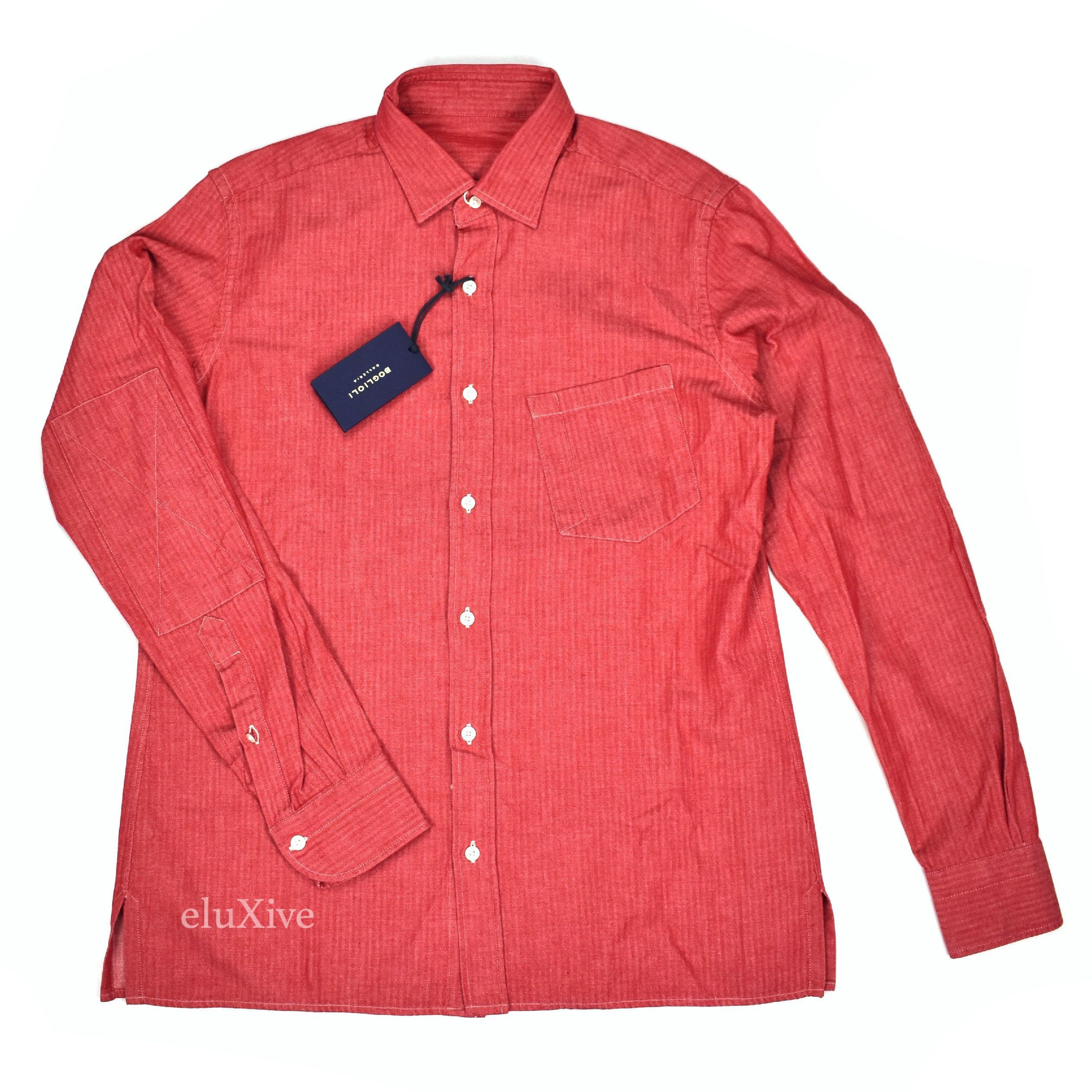 Boglioli Boglioli Red Herringbone Woven Cotton Button Down Shirt NWT Size US M / EU 48-50 / 2 - 1 Preview
