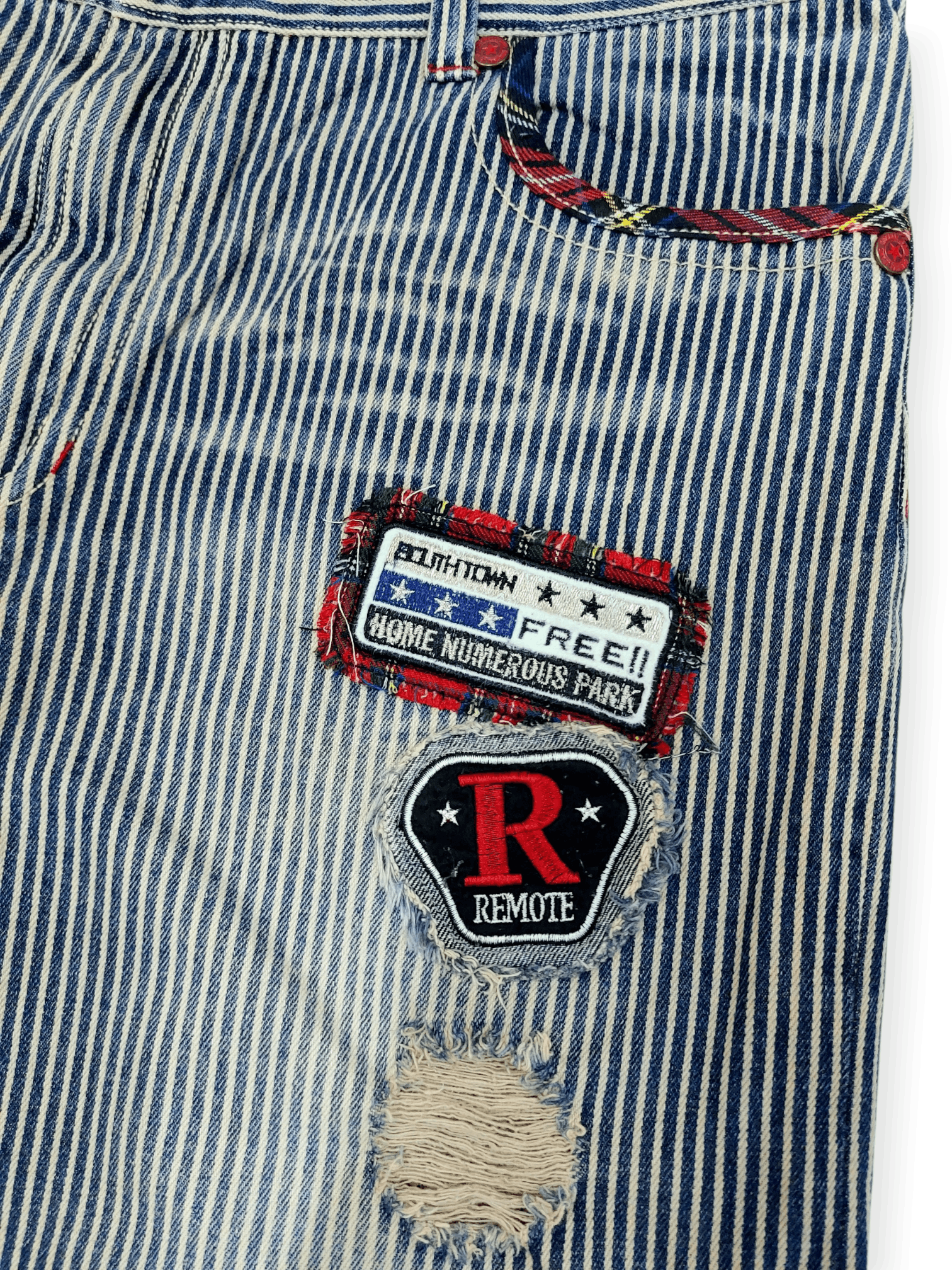 If Six Was Nine Y2K Patchwork Hickory Stripe Baggy Original Jeans Size US 35 - 6 Thumbnail