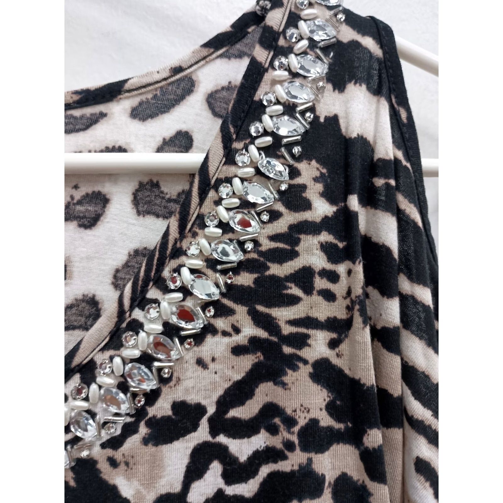 Vintage INC International Concepts Top Womens Small Animal Print Cold Shoulder Beaded Size S / US 4 / IT 40 - 3 Thumbnail