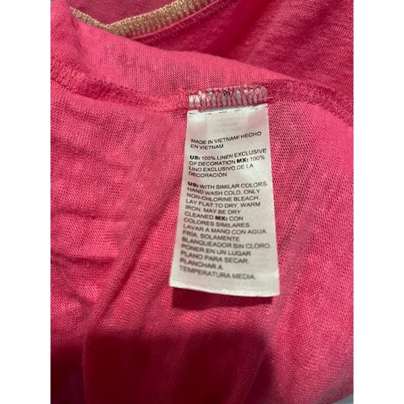 Chicos Chico's Shirt 100% Linen Short Sleeve V Neck Pink Gold XXL Size XXL / US 16-18 / IT 52-54 - 4 Thumbnail